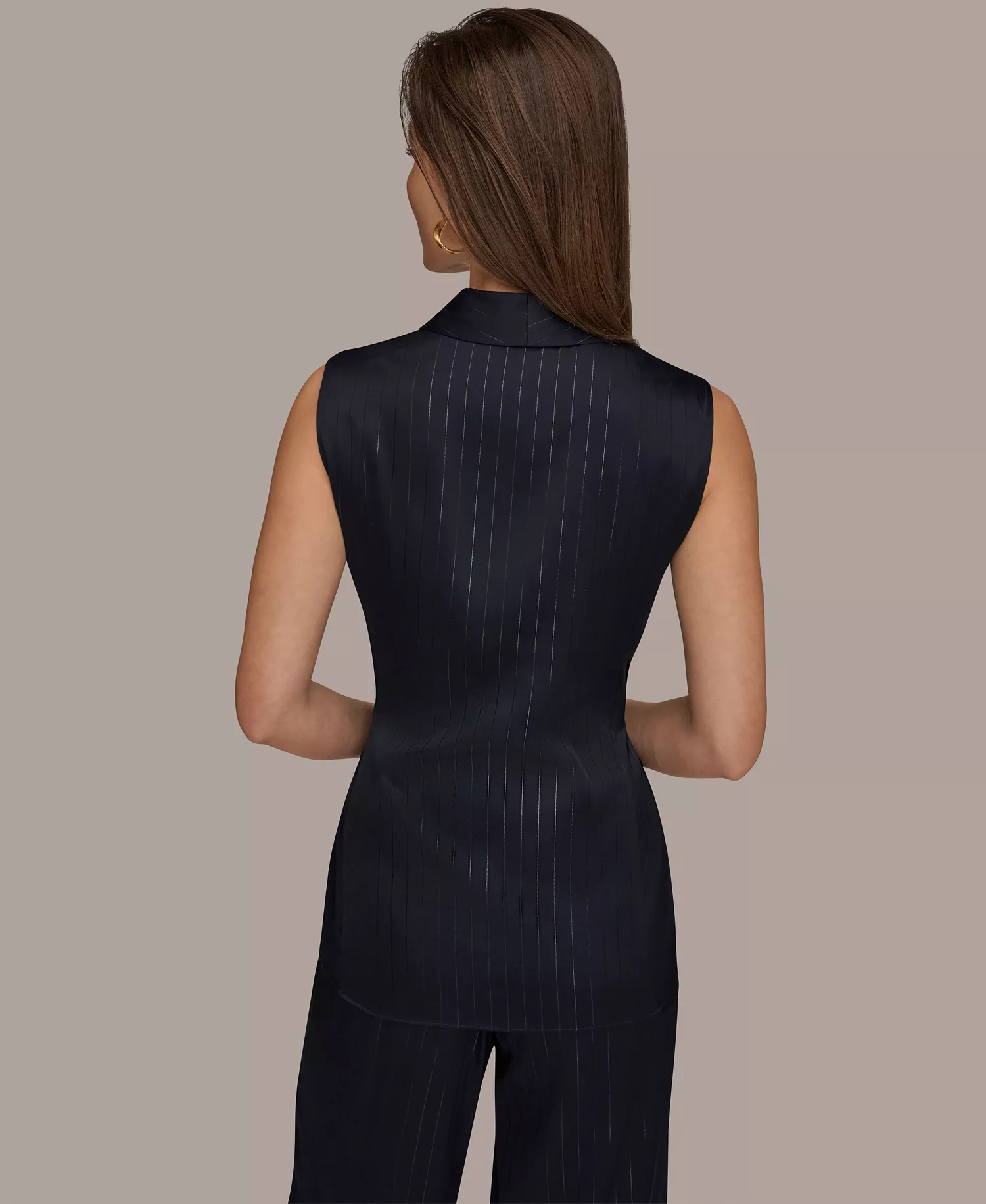 Women's Pinstripe Sleeveless Top - Navy/Silver Pinstrip - L