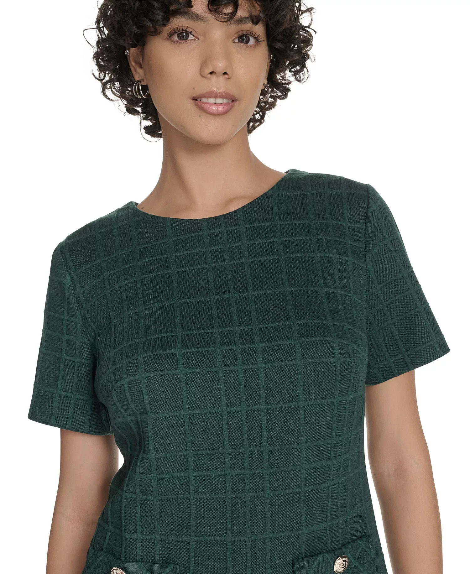 Petite Short Sleeve Knit Shift Dress - Cypress - 0P