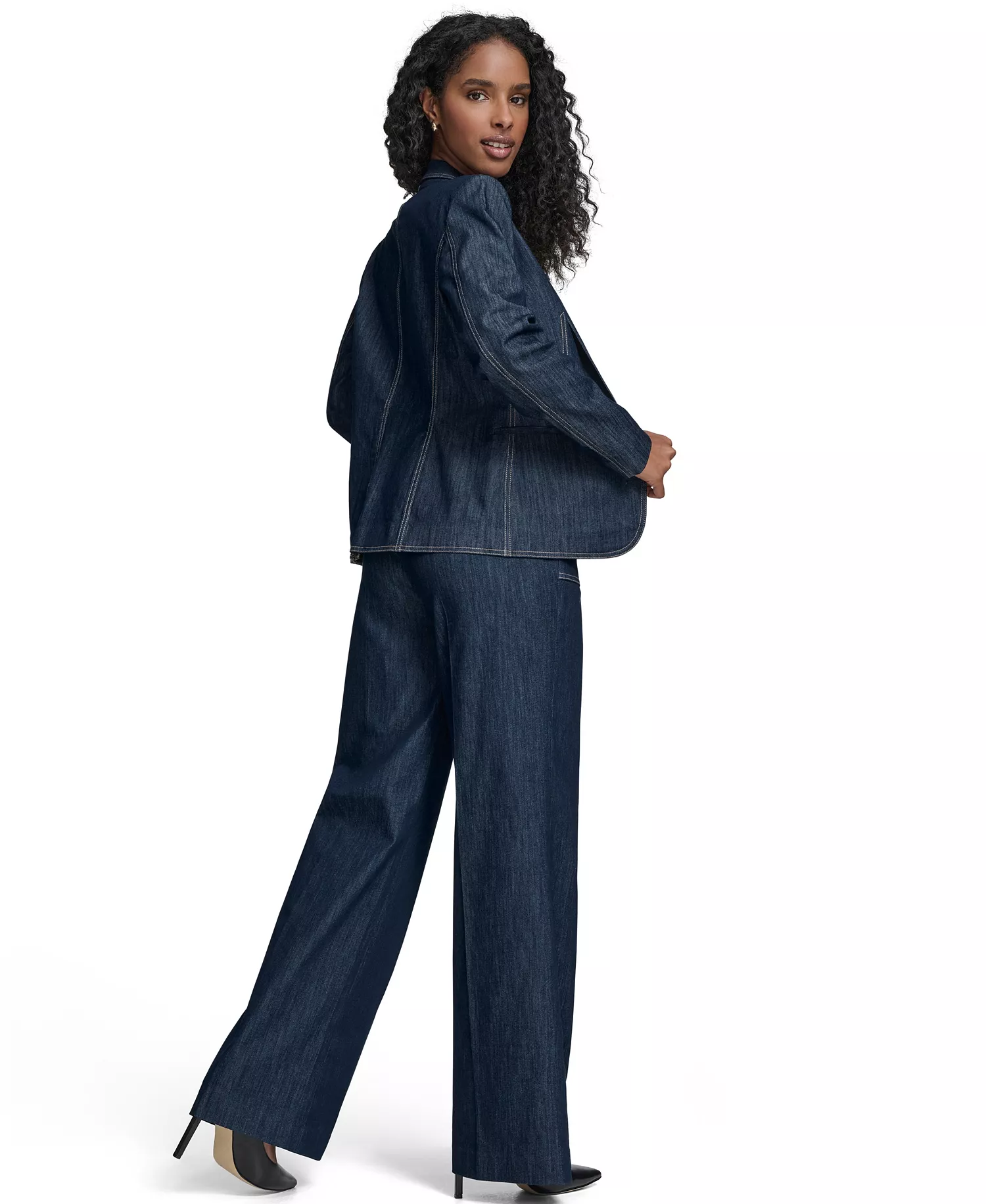 Women's One Button Denim Blazer - Navy - 0