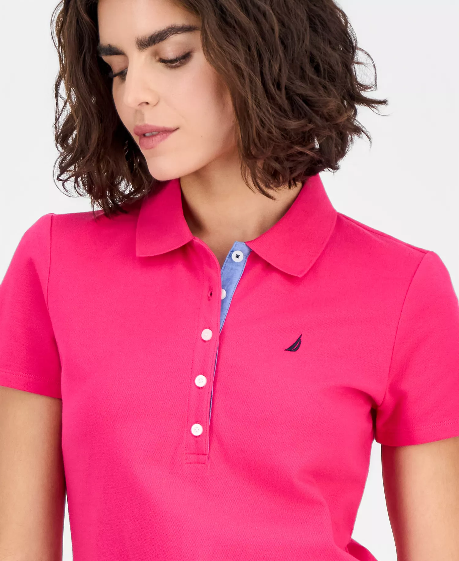 Women's Short-Sleeve Polo-Collar Shirt  - Aster Pink - L