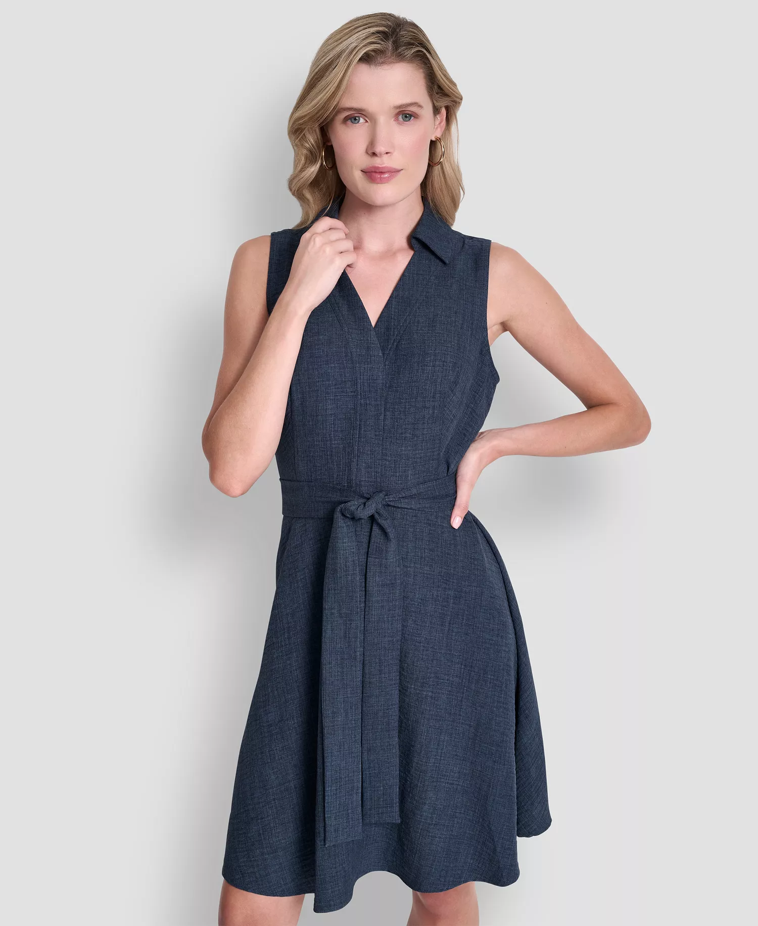Women's Sleeveless Button-Front Shirt Dress - Denim - 10