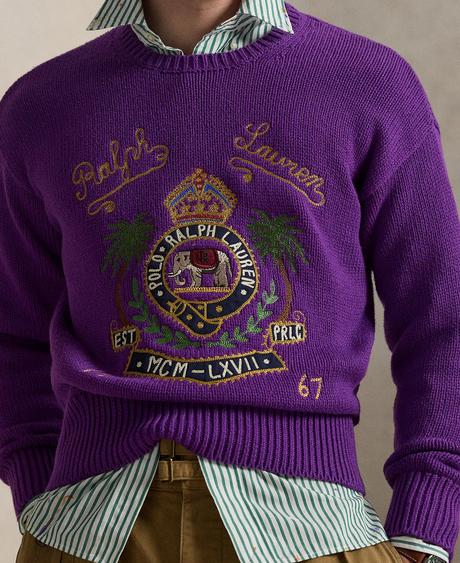 Men's Crewneck Embroidered Knit Sweater - Passionflower Purple Heather - 2XL