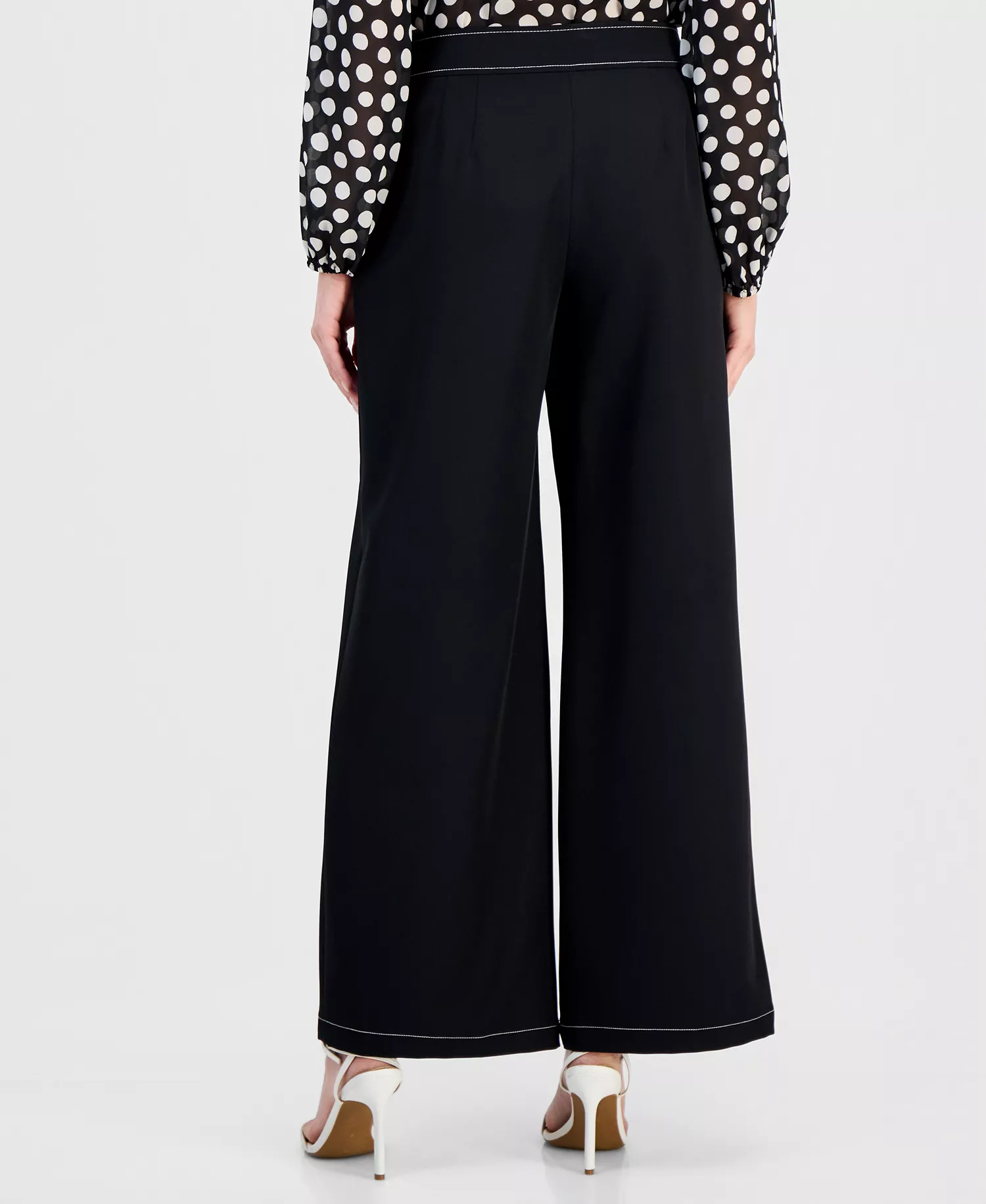 Petite Wide-Leg Pants - Black/White - 10P