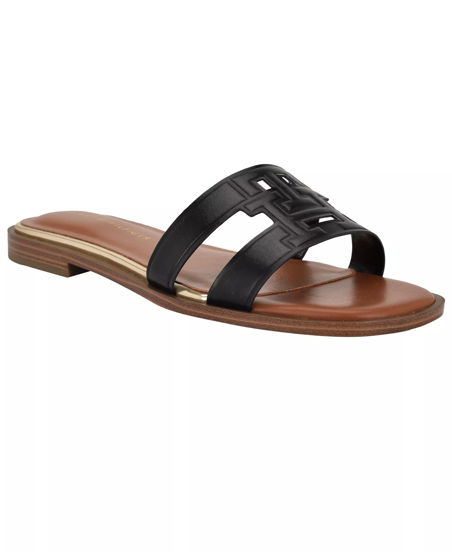 Women's Terenz Logo Strap Flat Slide Sandals - Black - 11M