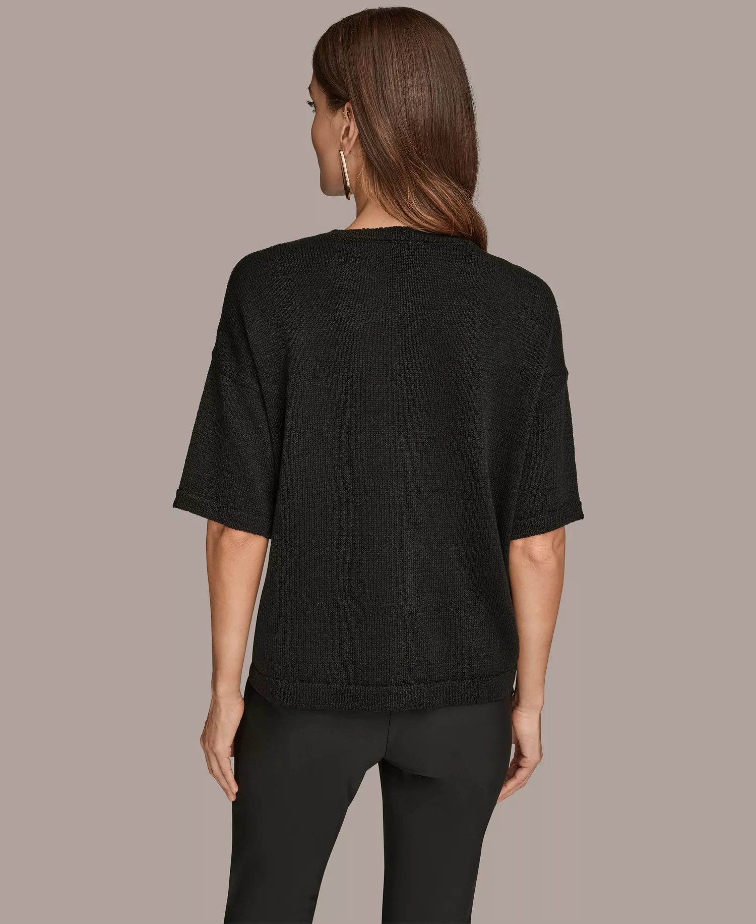 Women's Short Sleeve Sequin Sweater - Black - M