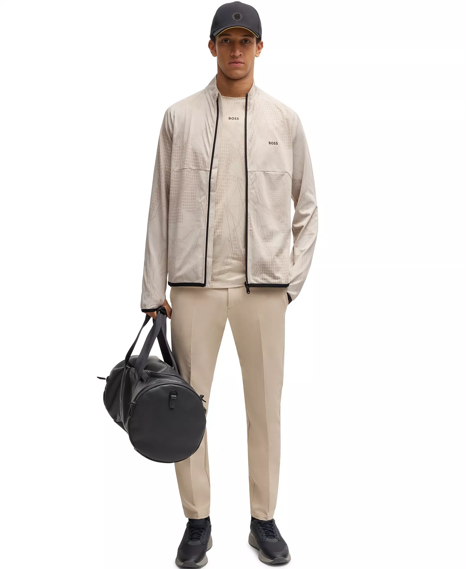 Men's Jacquard Pattern Active Zip-Up Sweatshirt - Open Beige - 2XL