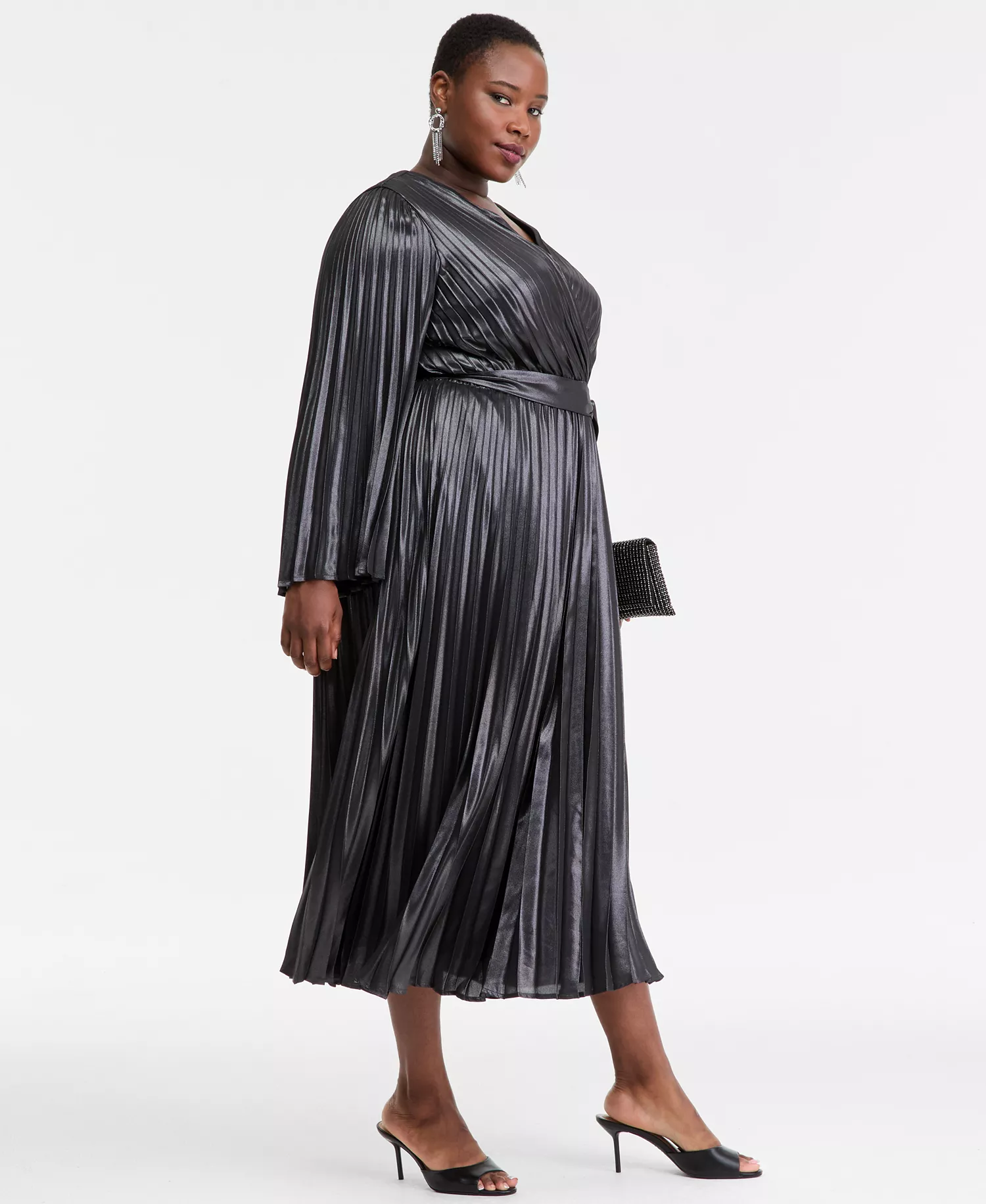Plus Size Foil-Print Pleated Maxi Dress, Macy's Exclusive  - Gunmetal - 0X