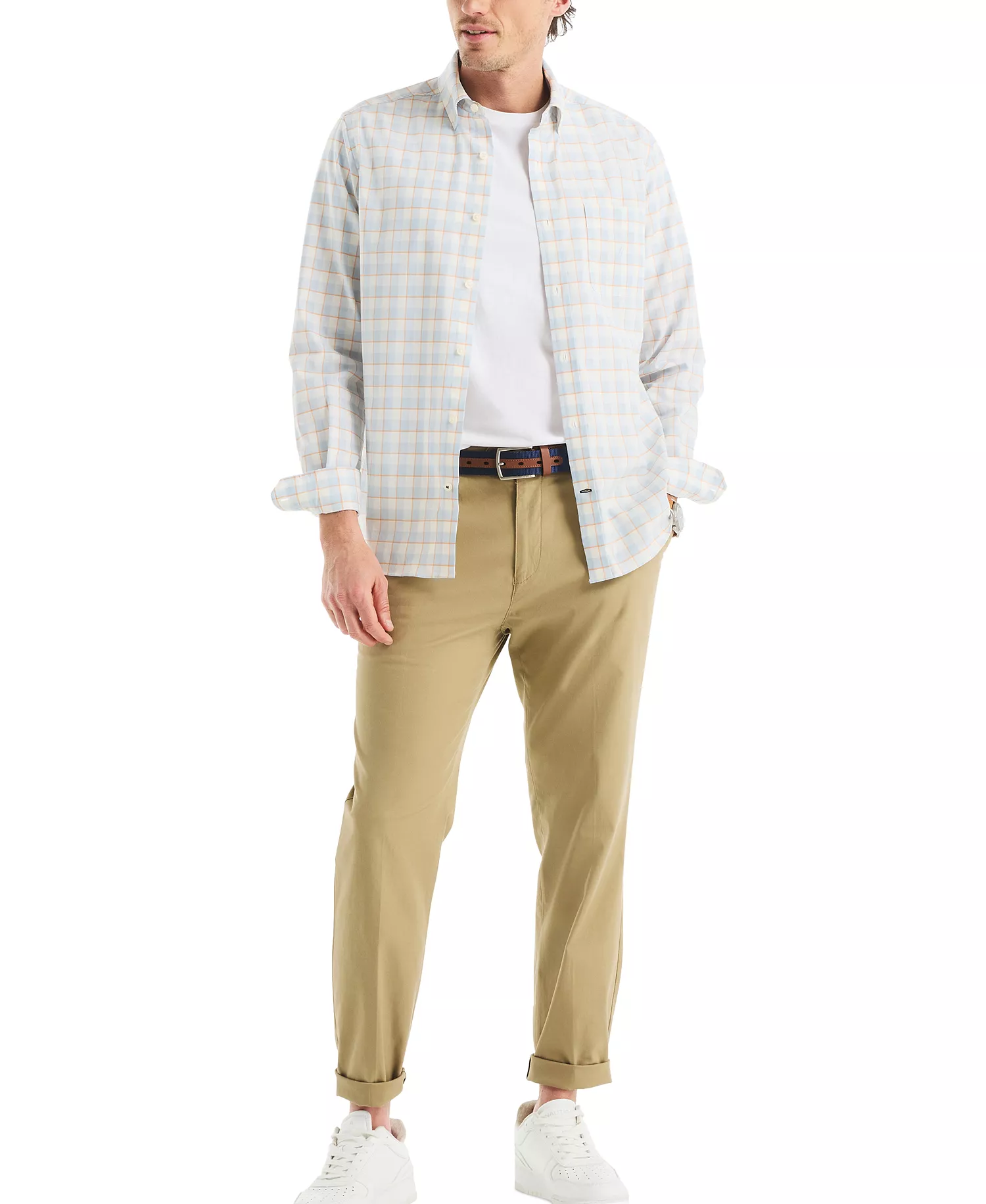 Men's Classic-Fit Stretch Plaid Button-Down Shirt  - Sail White - 2XL