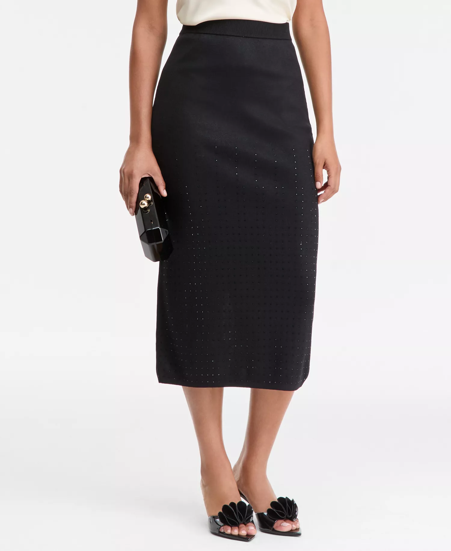 Women's Rhinestone Sweater Skirt, Macy's Exclusive - Deep Black - L