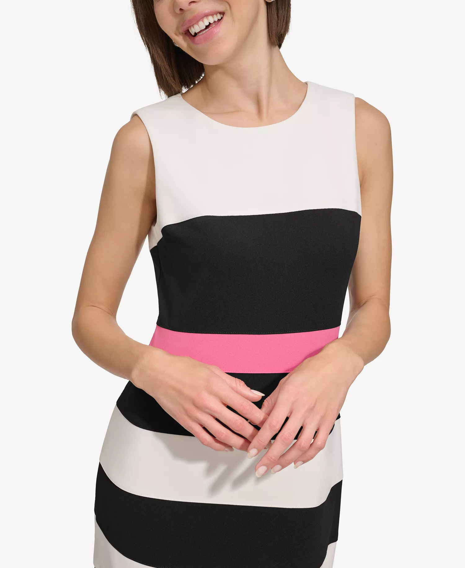 Women's Colorblock Sheath Dress - Black/Ivory/Peony - 10