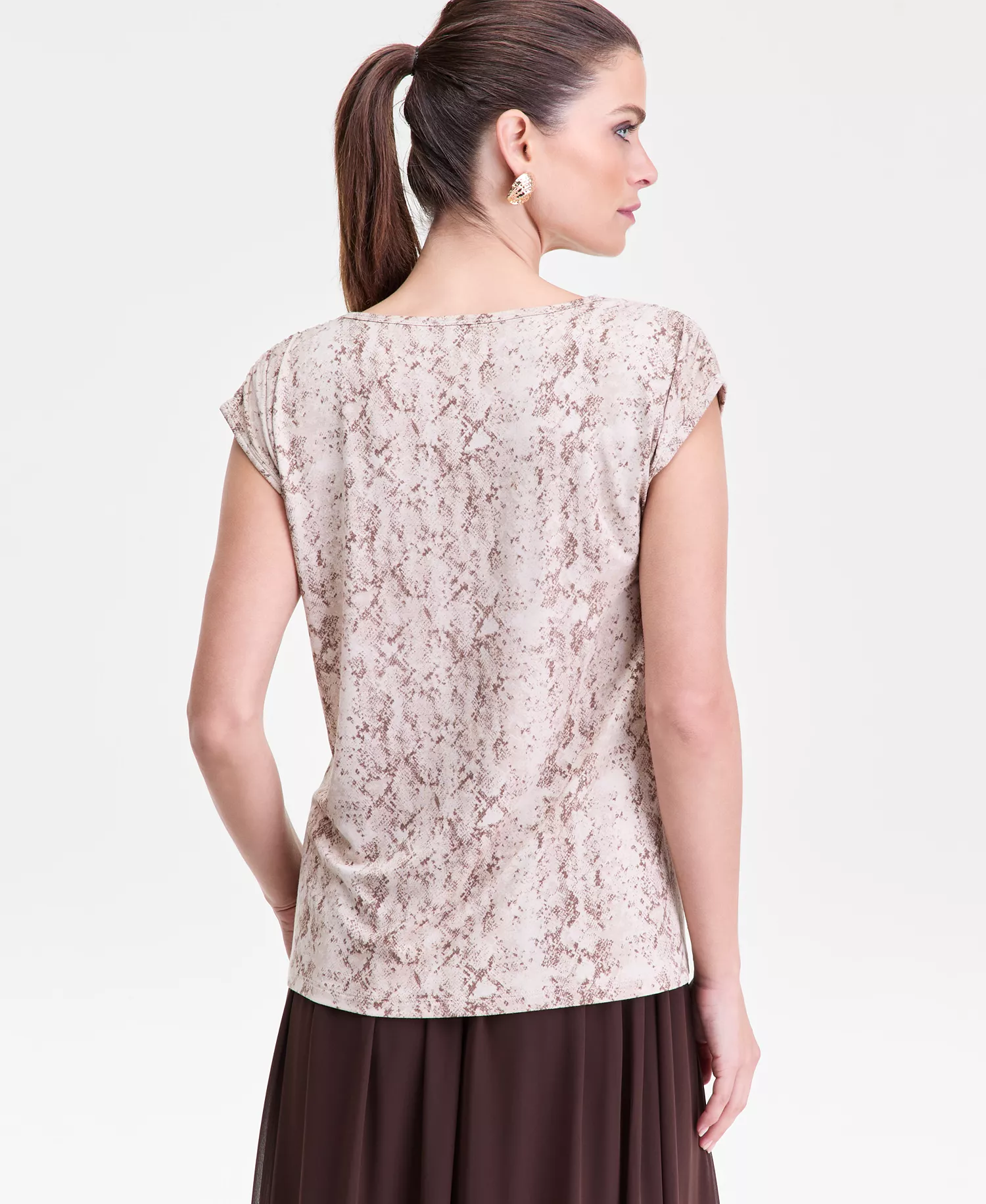 Women's Ruched-Shoulder Cap-Sleeve Top, Macy's Exclusive - Mia Snake - L