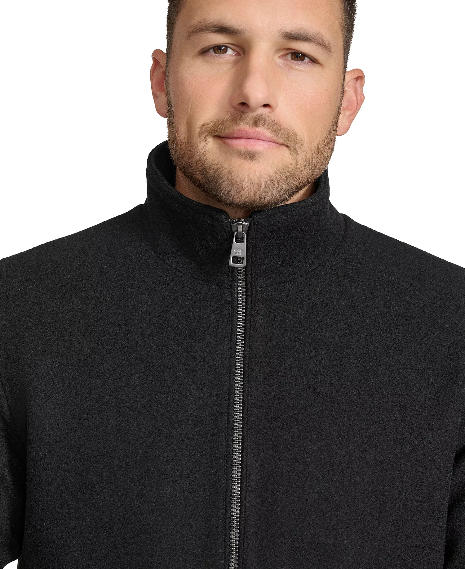 Men's Wool Bomber Jacket With Knit Trim - Black - 2XL