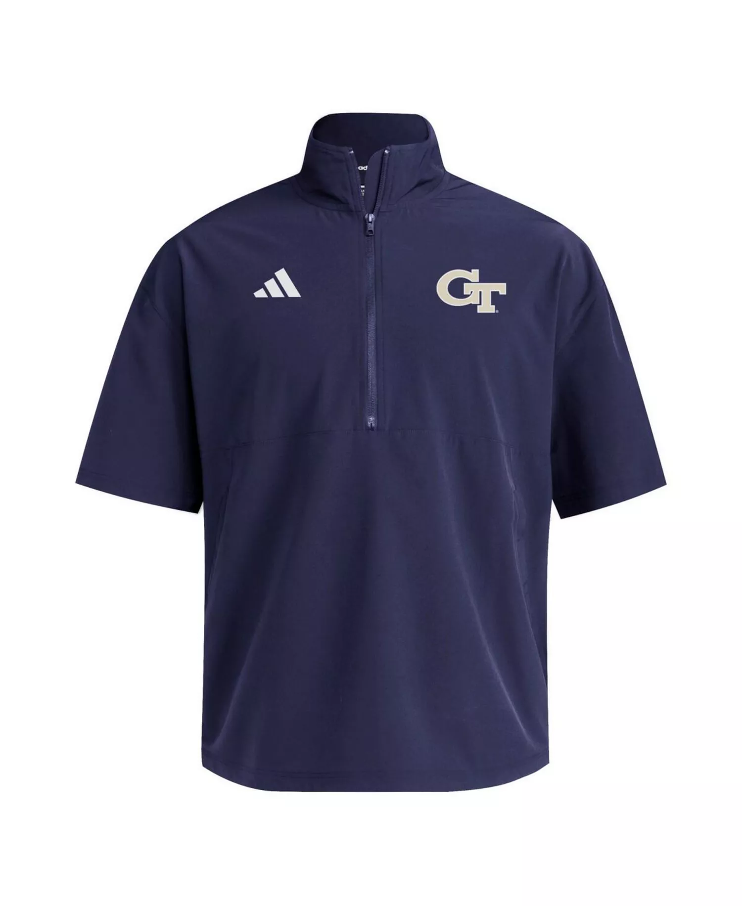 Men's Navy Georgia Tech Yellow Jackets Woven Quarter-Zip Short Sleeve Pullover Hoodie - Navy - M