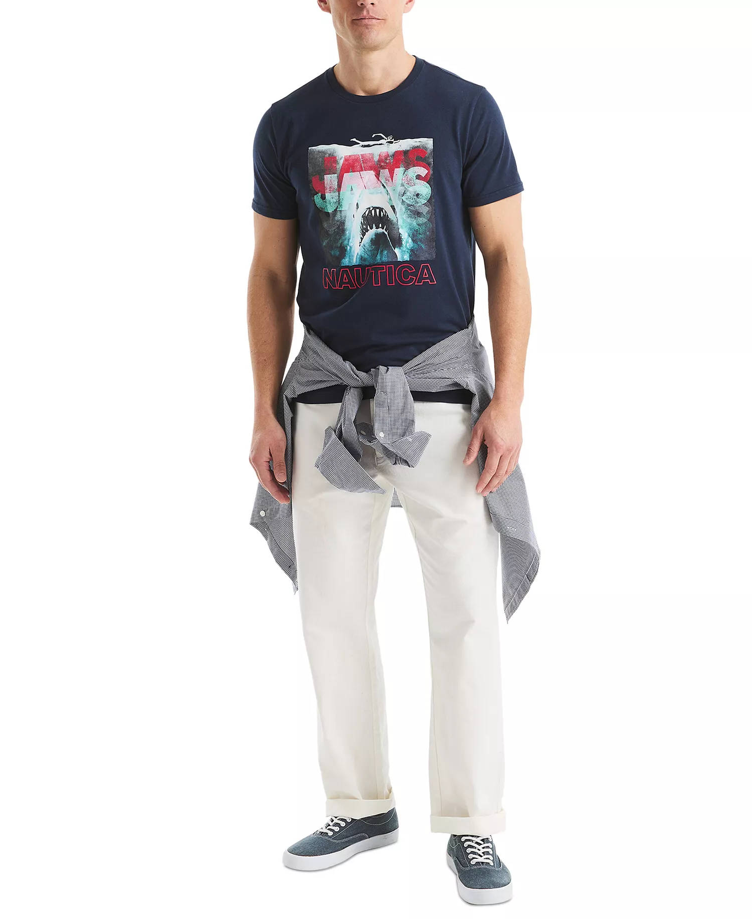 JAWS x Men's Classic-Fit Graphic T-Shirt  - Navy Seas - 2XL