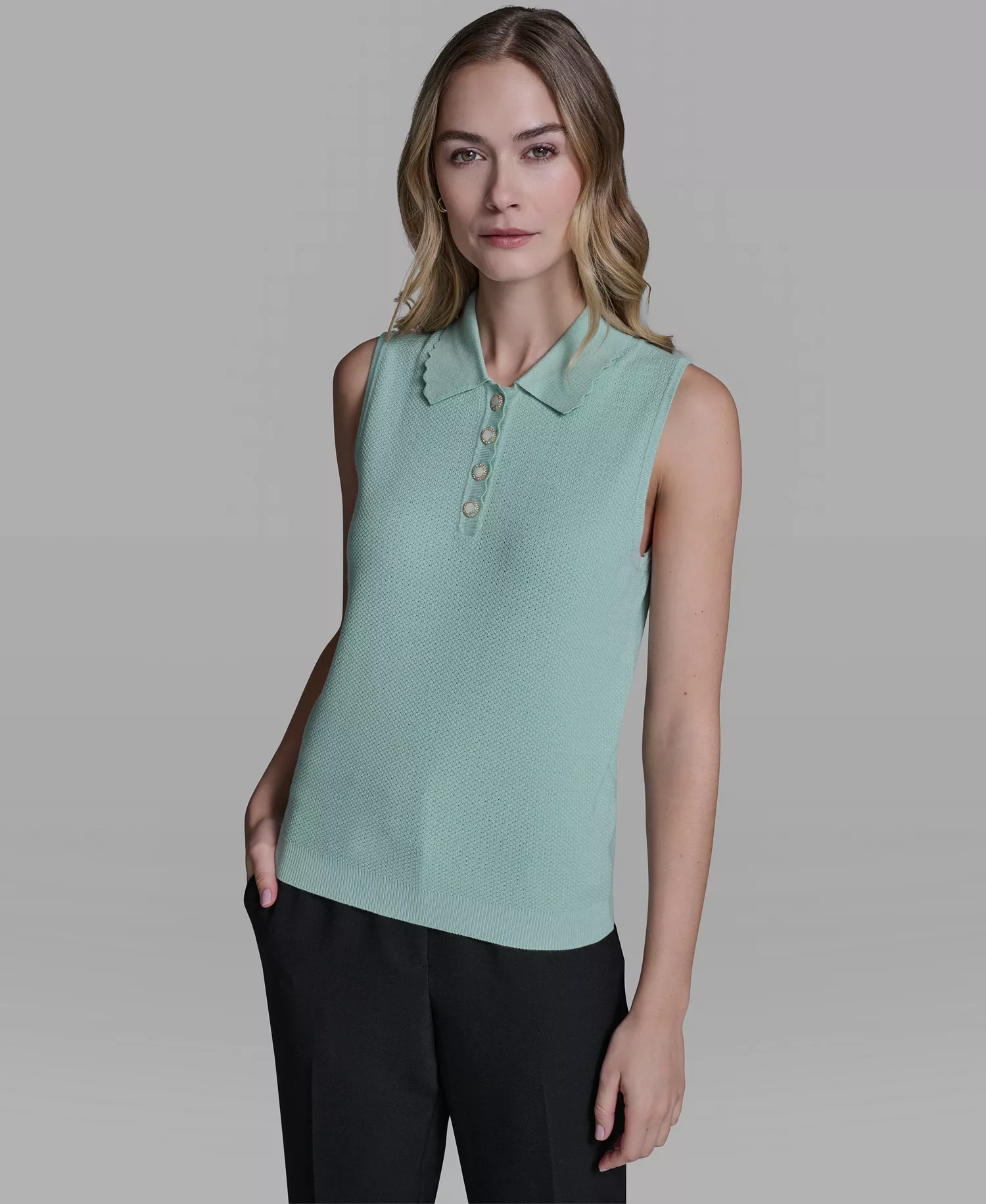Women's Collared Sleeveless Sweater - Fresh Mint - L