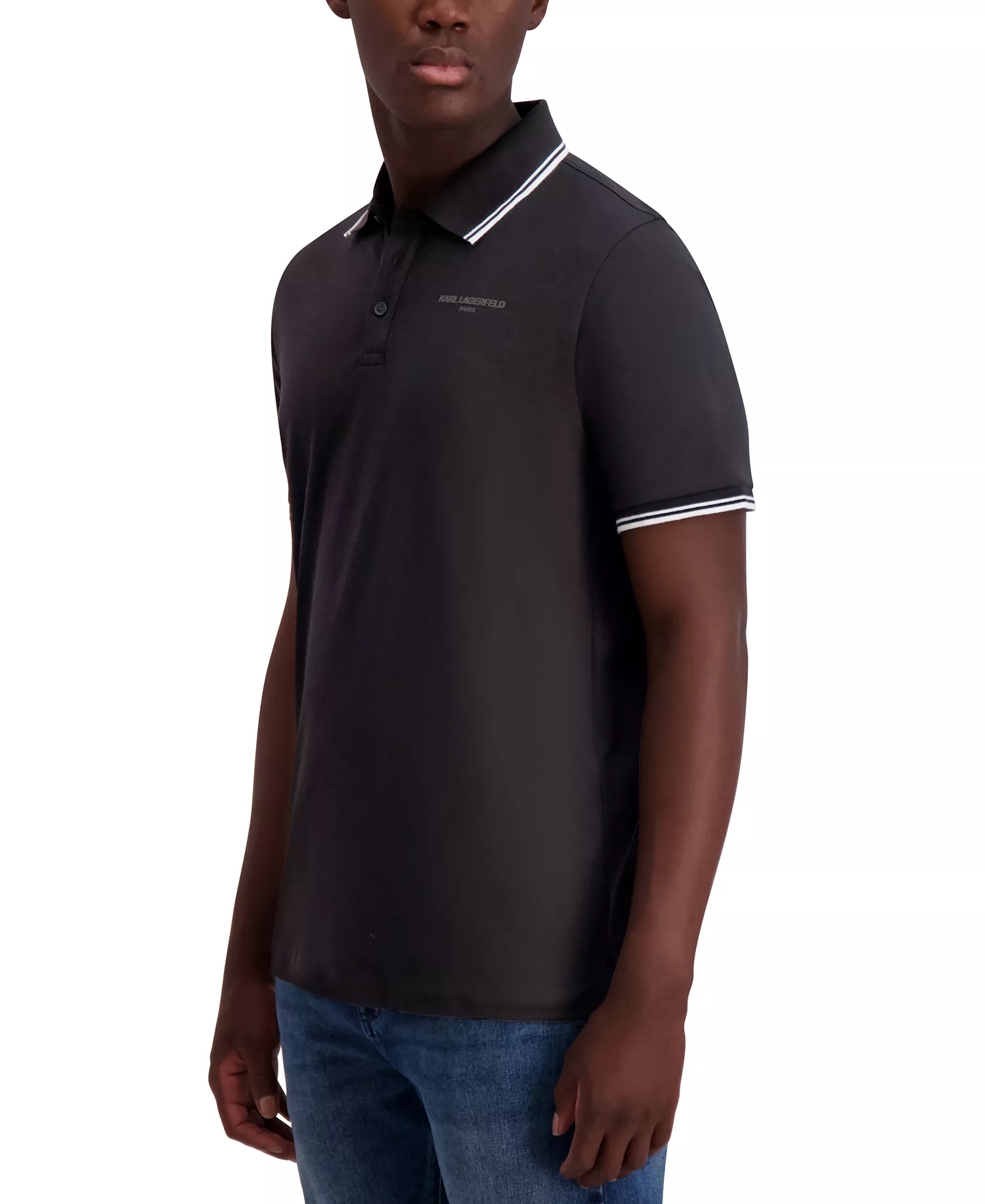 Men's Regular-Fit Tipped Polo Shirt - Black - 2XL