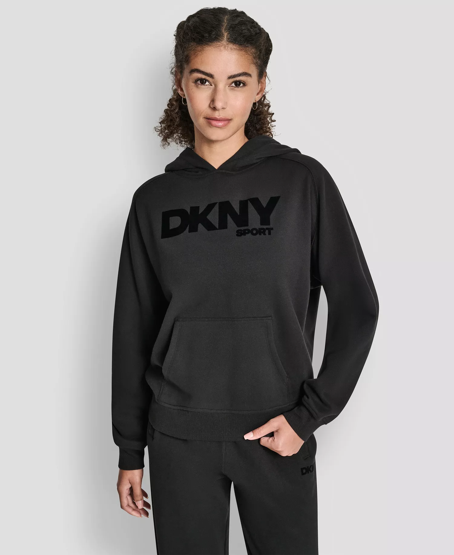 Women's Flock Logo Kanga Pocket Pull-On Hoodie - Black - L