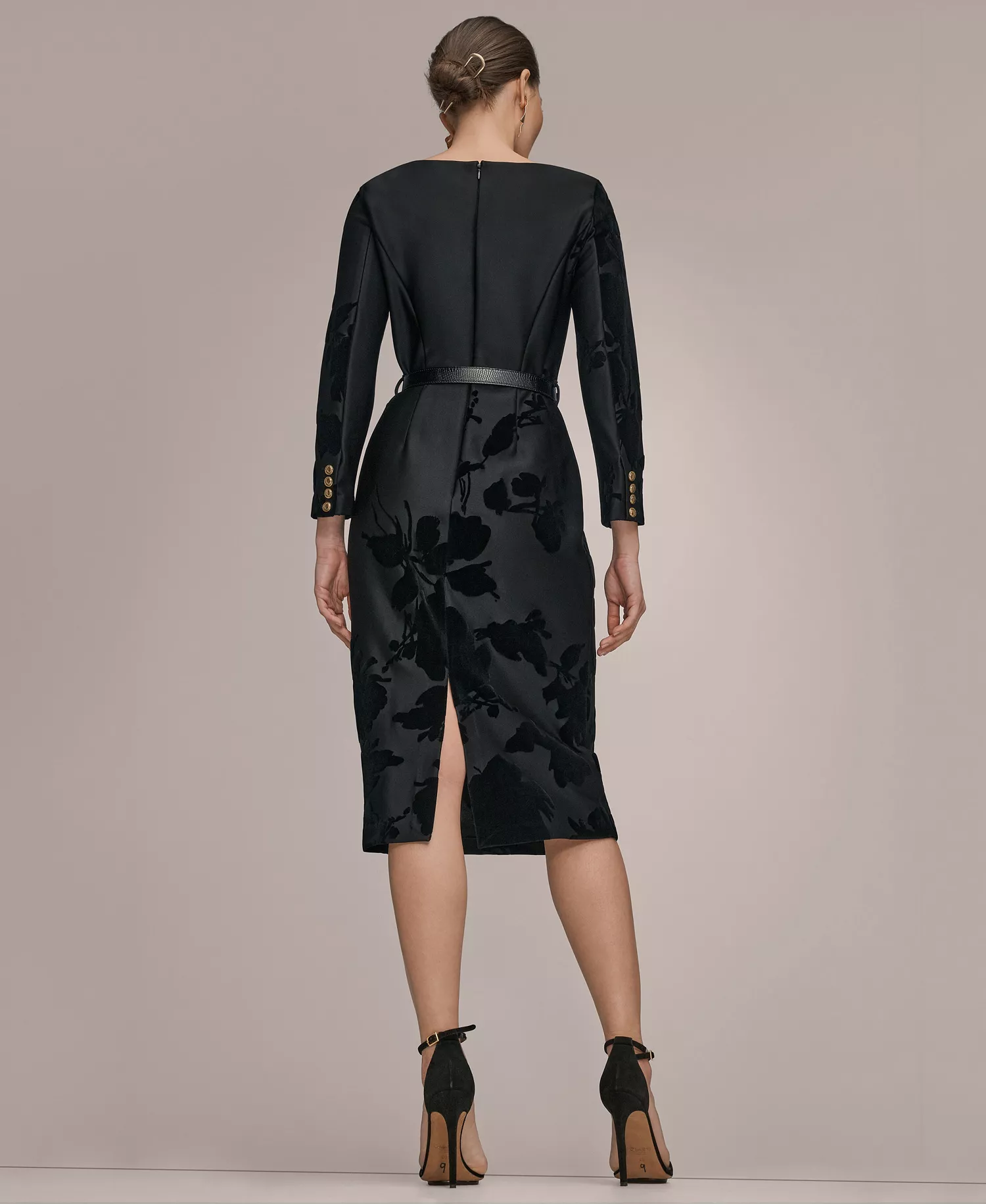 Women's Embossed Boat Neck Dress - Black - 4