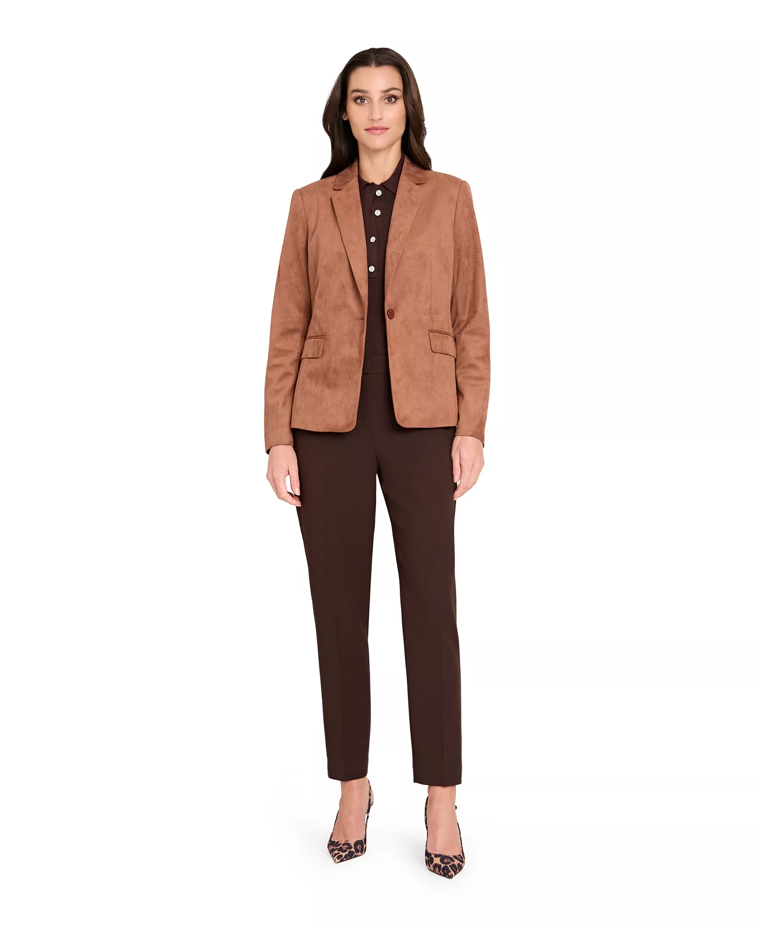 Women's Suede Notch Collar One-Button Blazer - Tawny - 2