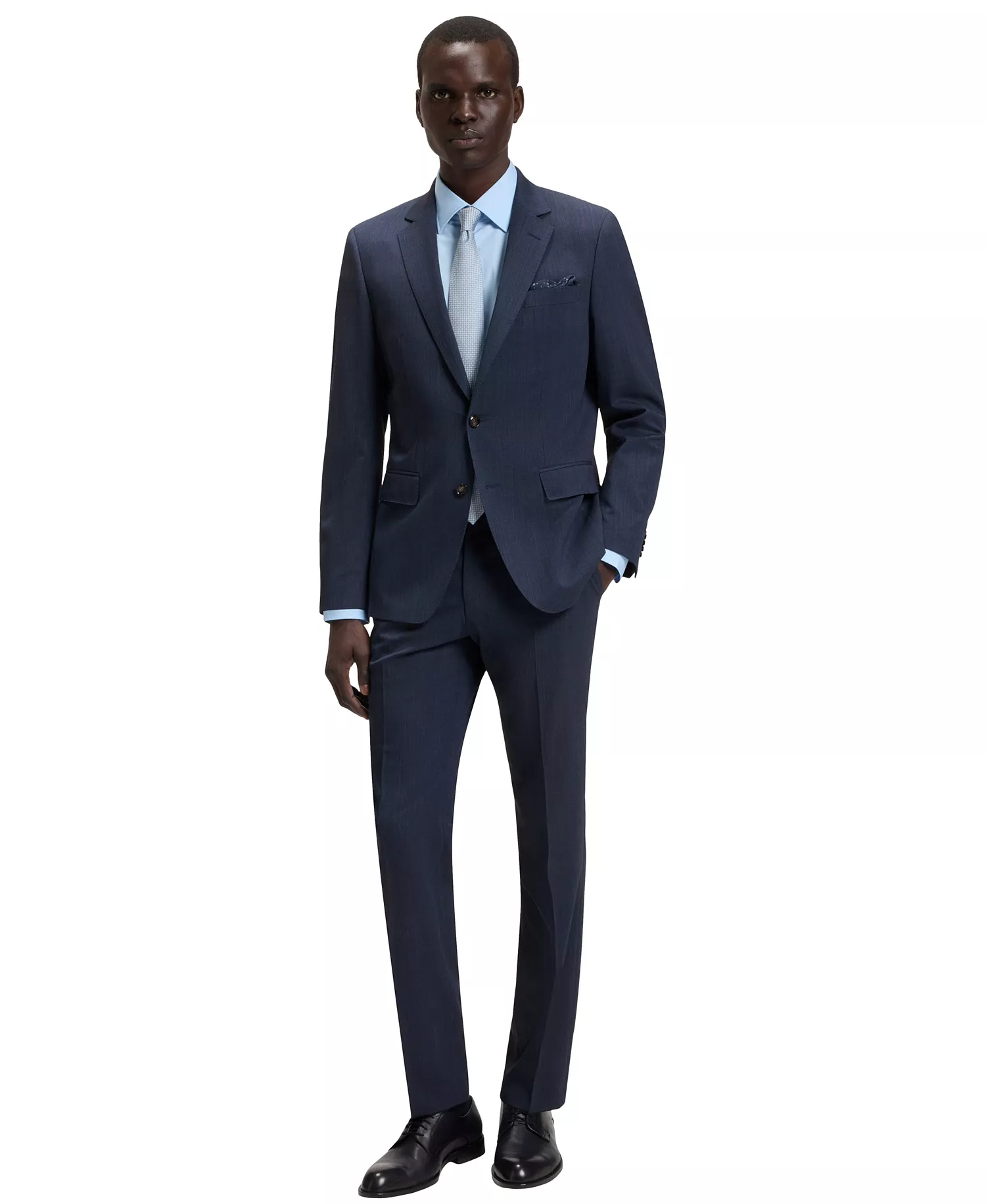 Men's Micro-Patterned Stretch Slim-Fit Suit - Dark Blue - 40R