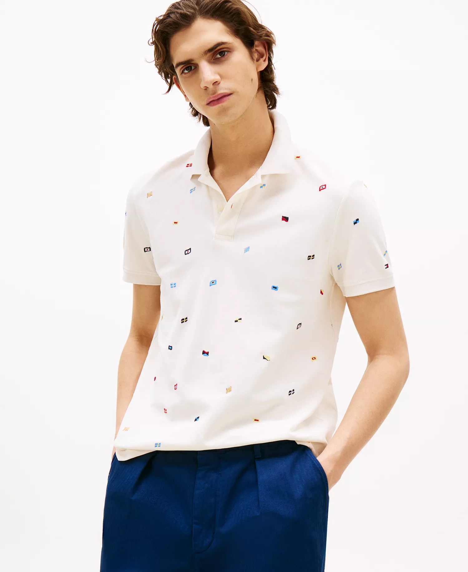 Men's Big & Tall All-Over Flag Polo Shirt - Ivory Petal - 2XLT