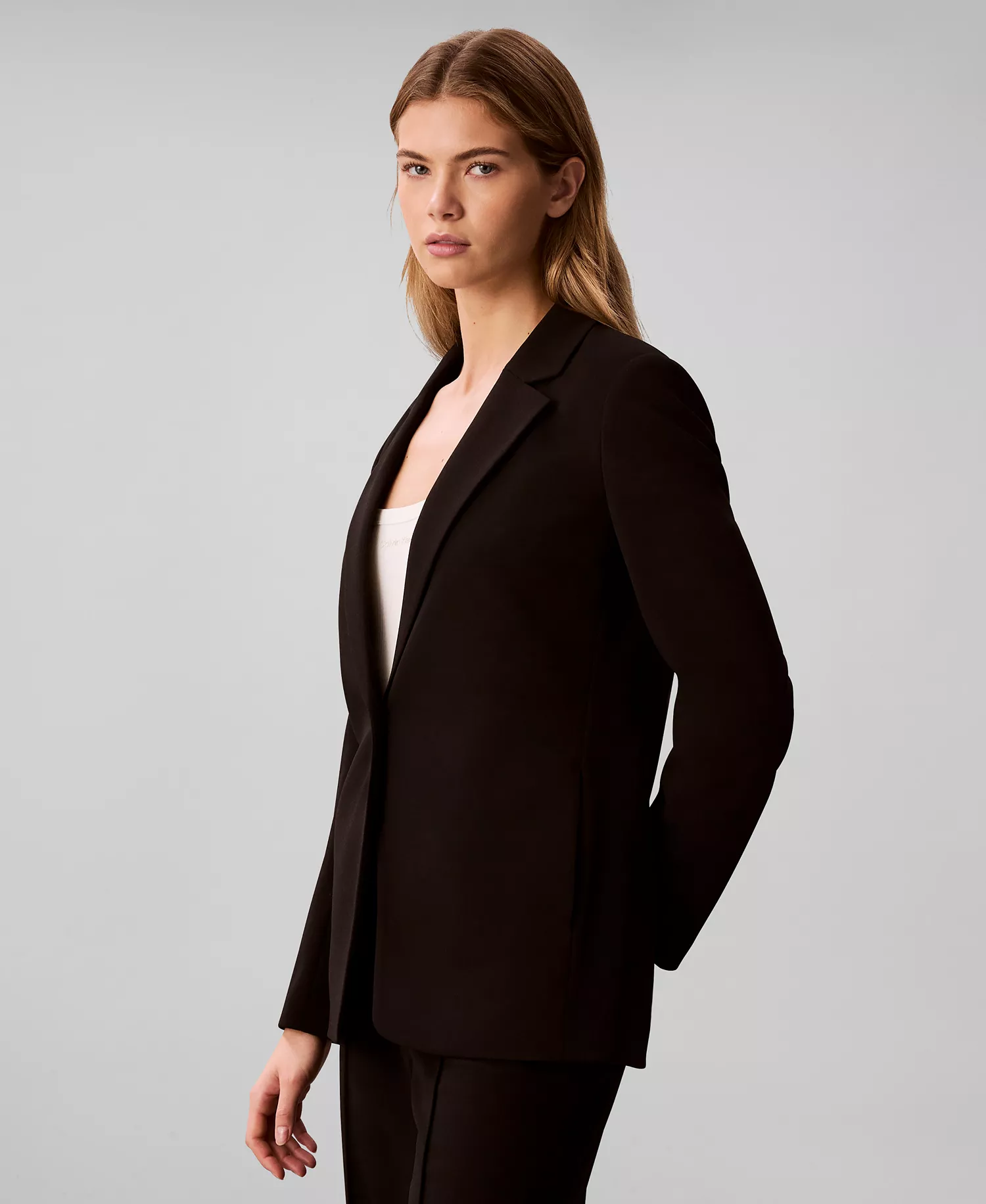 Women's Crepe Travel Blazer and Cropped Wide Leg Pants - Black - 10
