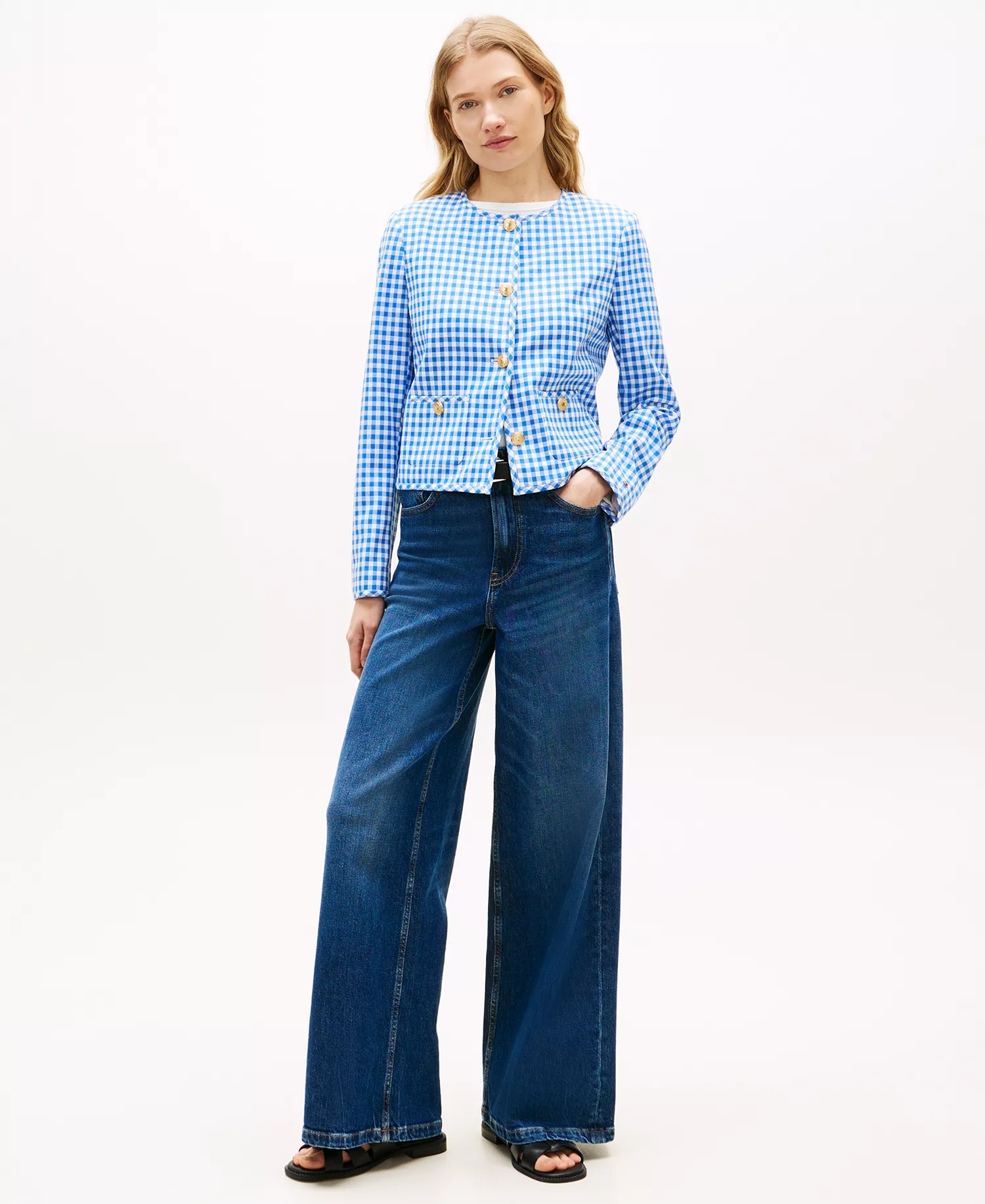 Women's Gingham Crewneck Lady Jacket - Blue - 10