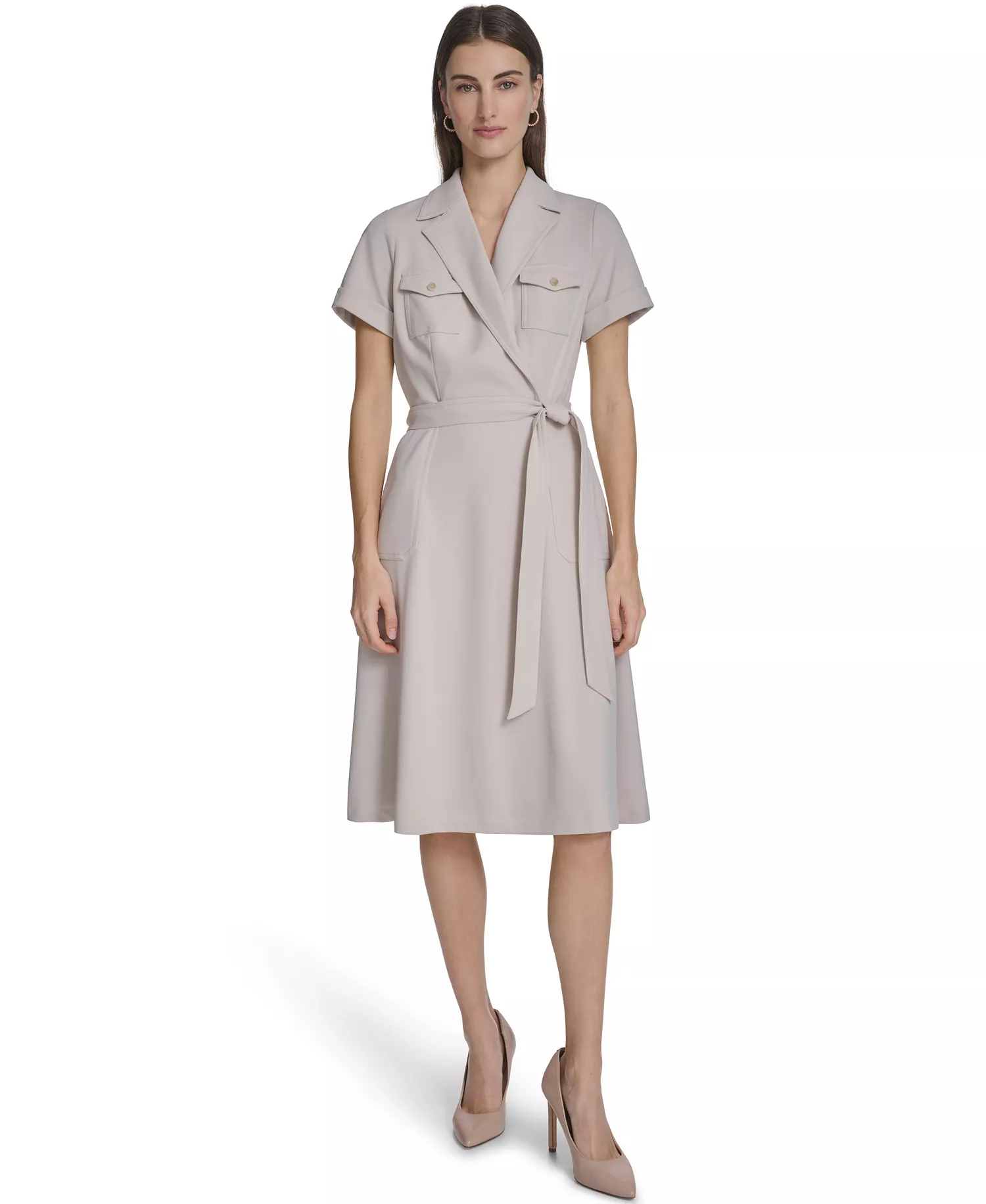 Women's Collared Neck Blazer Dress - Stoney Beige - 10