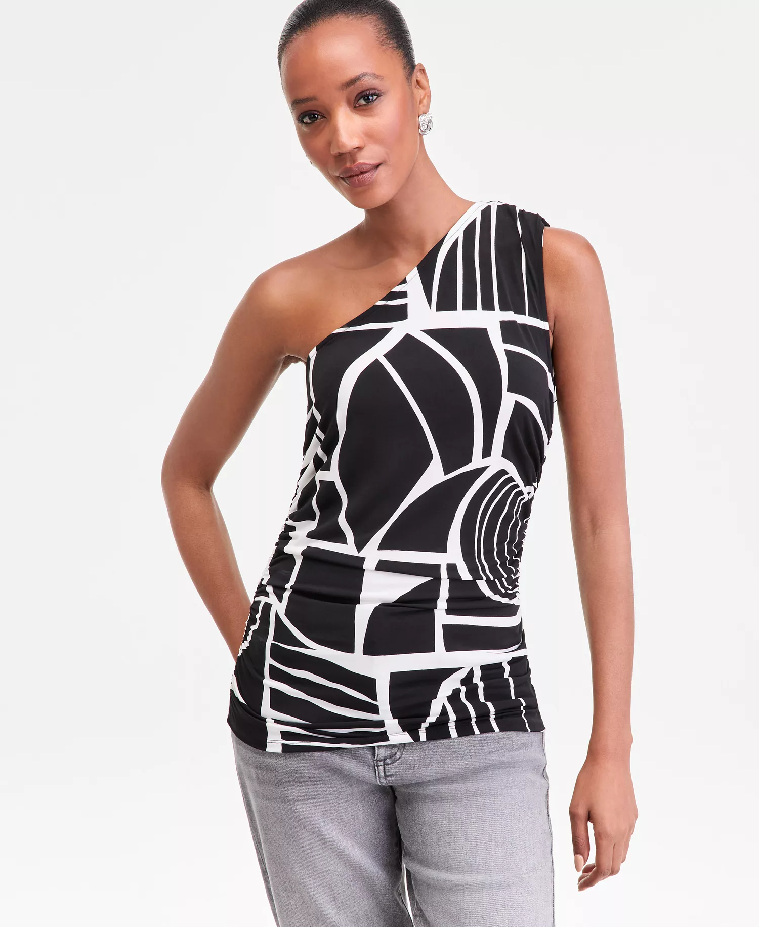 Women's Sleeveless Printed One-Shoulder Top, Macy's Exclusive - Fae Geo - XS