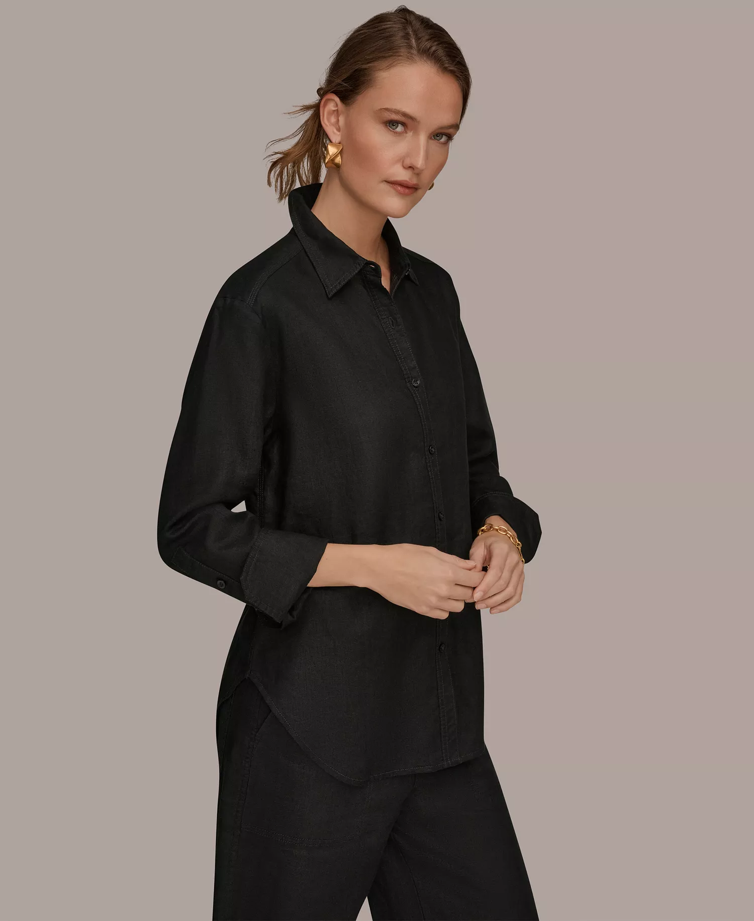 Women's Button-Down Shirt - Black - L