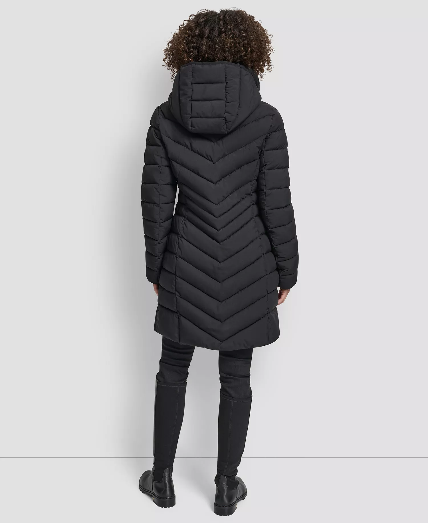 Women's Chevron Stand Collar Coat - Black - L