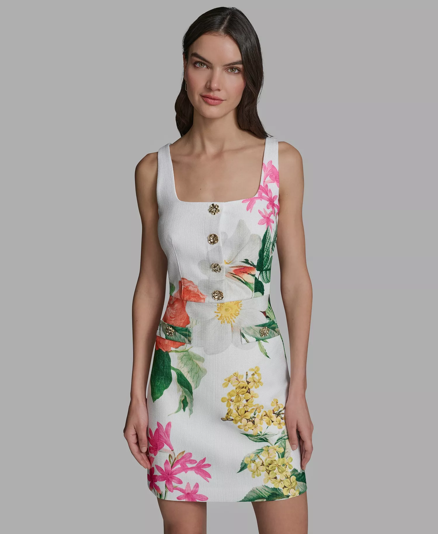 Women's Floral Print Sleeveless Sheath Dress - Soft White/Camelia Multi - 0