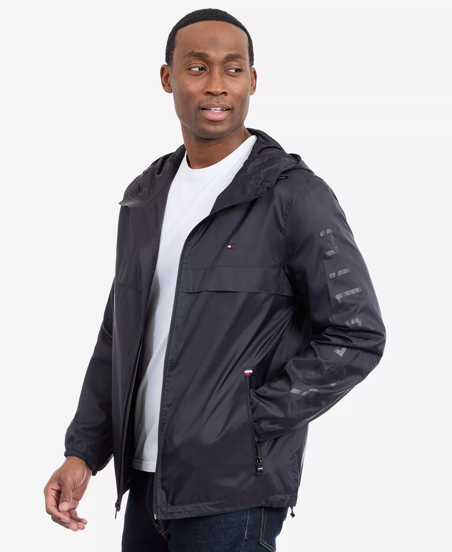 Men's Hooded Windbreaker Jacket - Black - 2XL