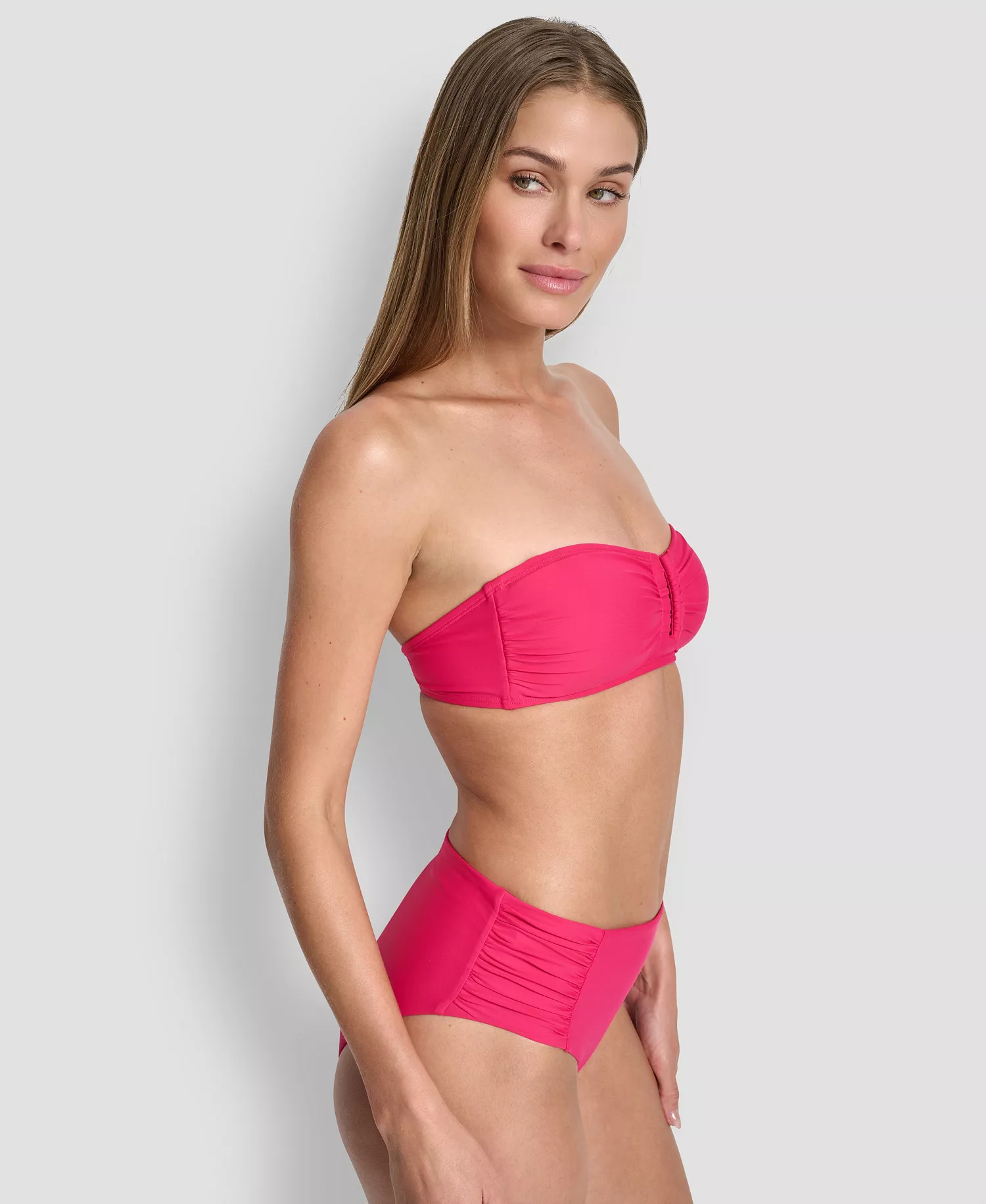 Women's Shirred U-Wire Bandeau Bikini Top - Amalfi Pink - L