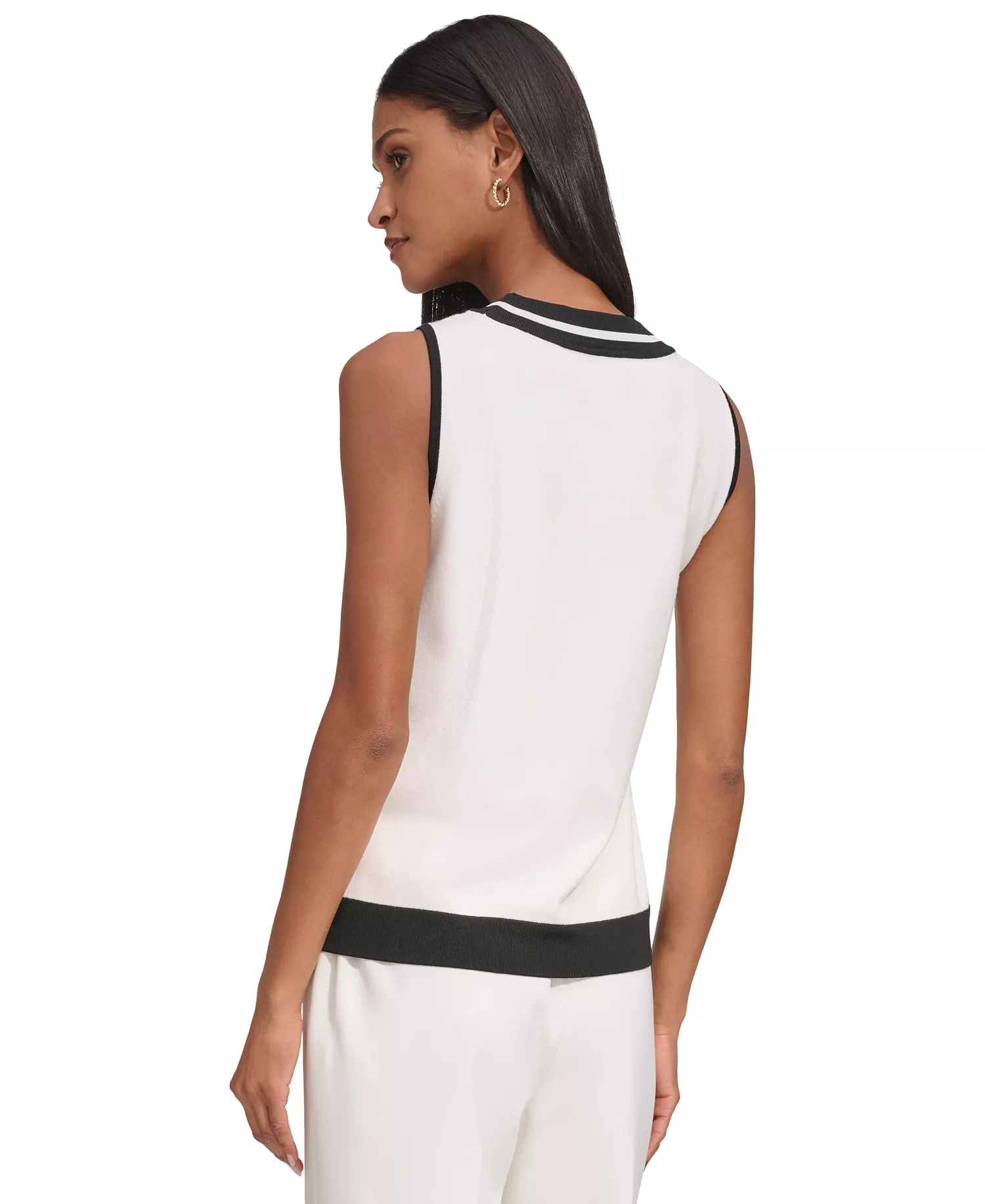 Women's Scoop-Neck Sleeveless Knit Top with Contrast Trim - Black/soft White - L