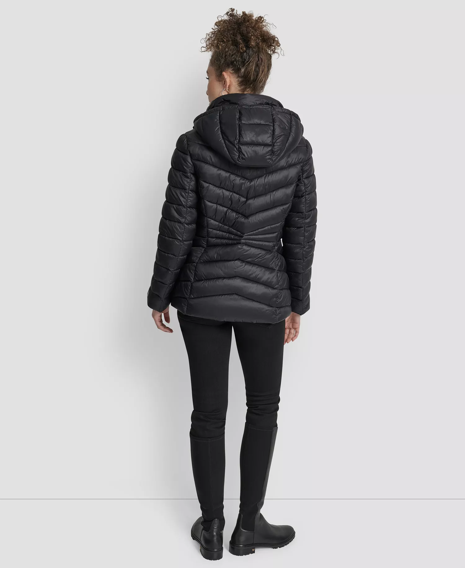 Women's Stand Collar Zipper-Front Coat - Black - L
