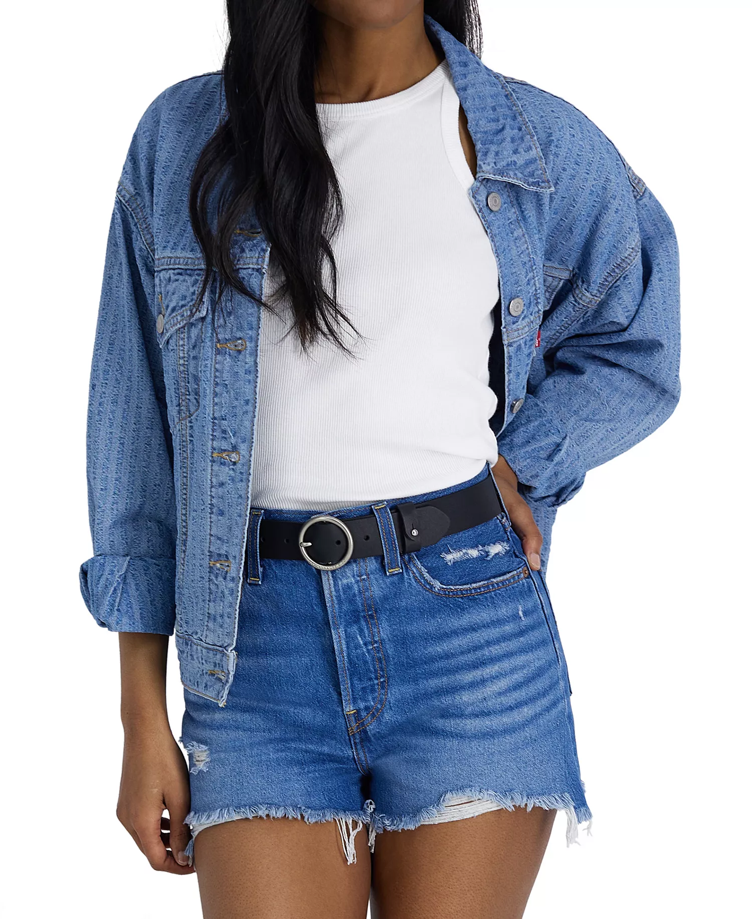 Women's Circular Center Bar Buckle Leather Belt - Black - L