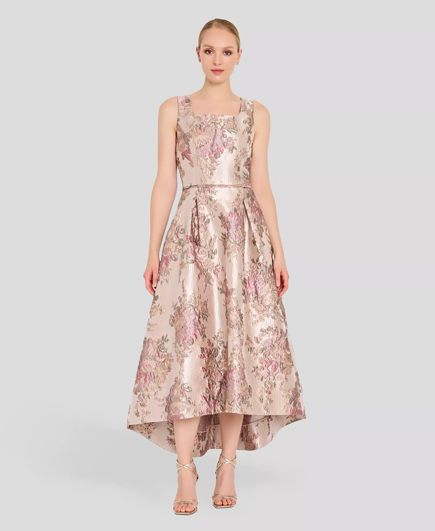 Women's Metallic Jacquard High-Low Square Neck Dress - Petal - 10