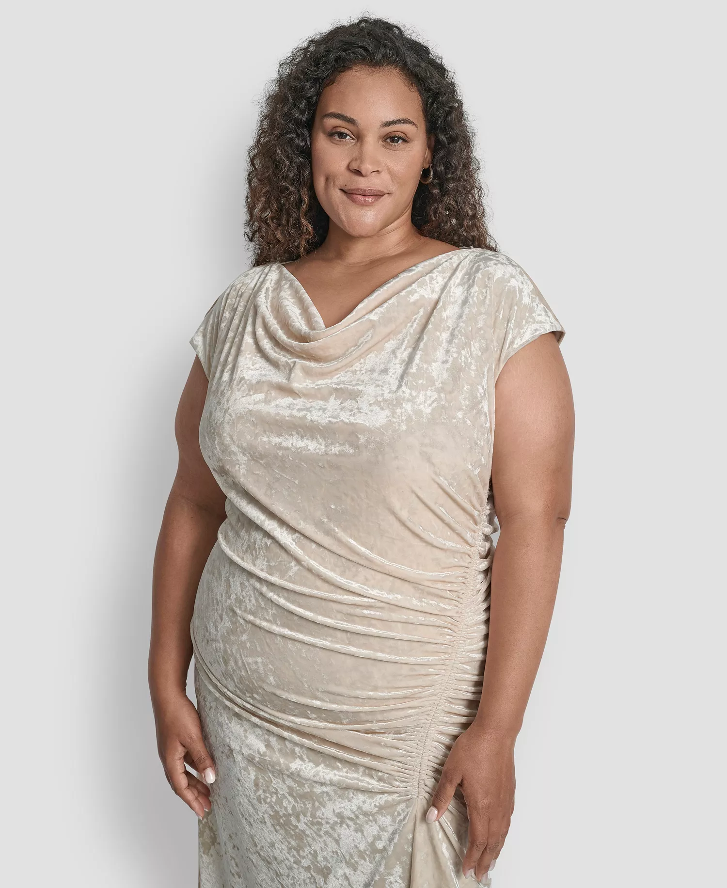 Plus Size Bungee Cord Ruched Midi Dress - Whitecap - 14W