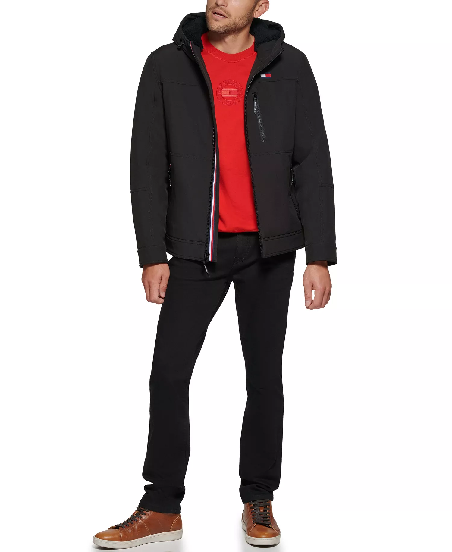 Men's Sherpa-Lined Softshell Hooded Jacket - Black - 2XL