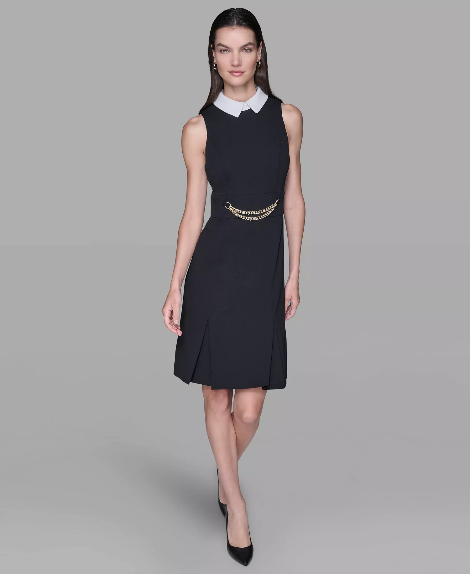 Women's Point Collar Sleeveless Dress - Black/ Soft White - 0