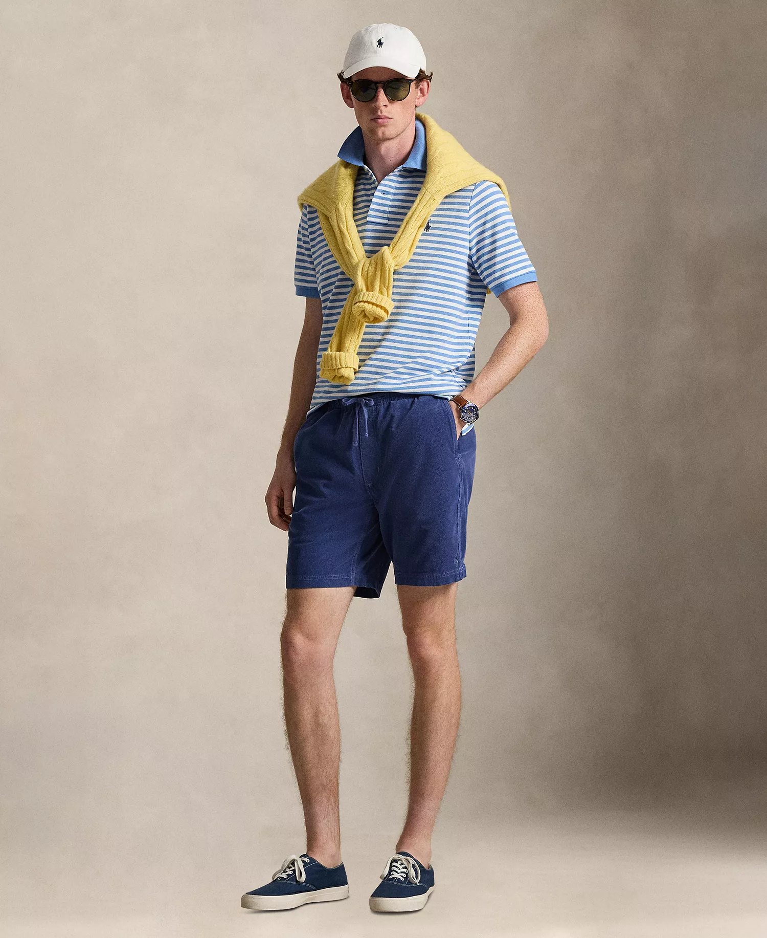 Men's Classic-Fit Striped Mesh Polo Shirt - Bristol Blue/White - L