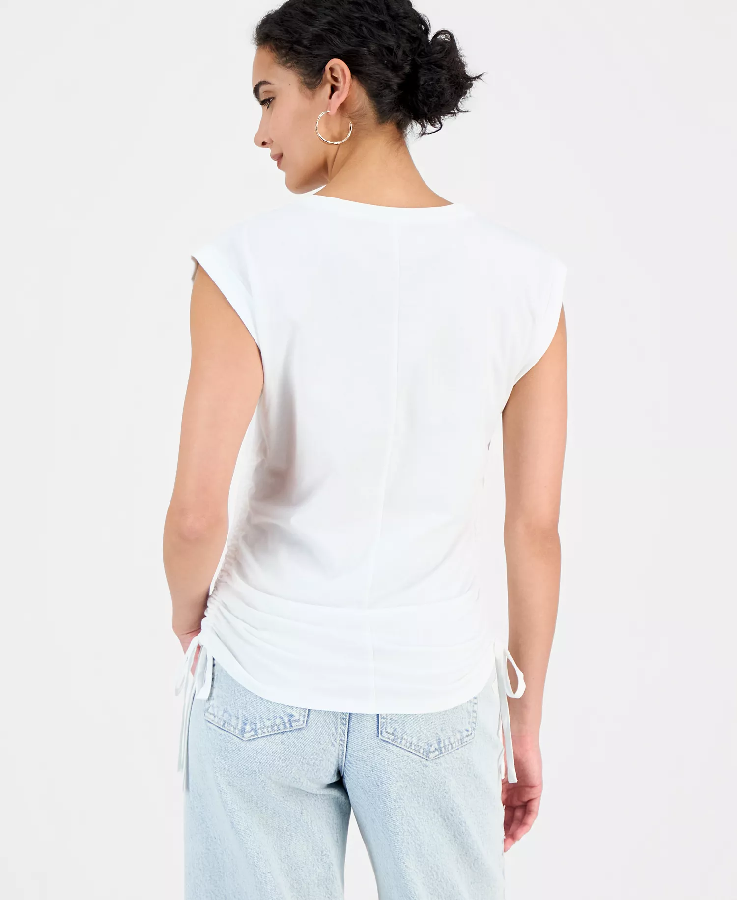 Women's Printed Drawstring-Side Top, Macy's Exclusive - Bright White - 0X