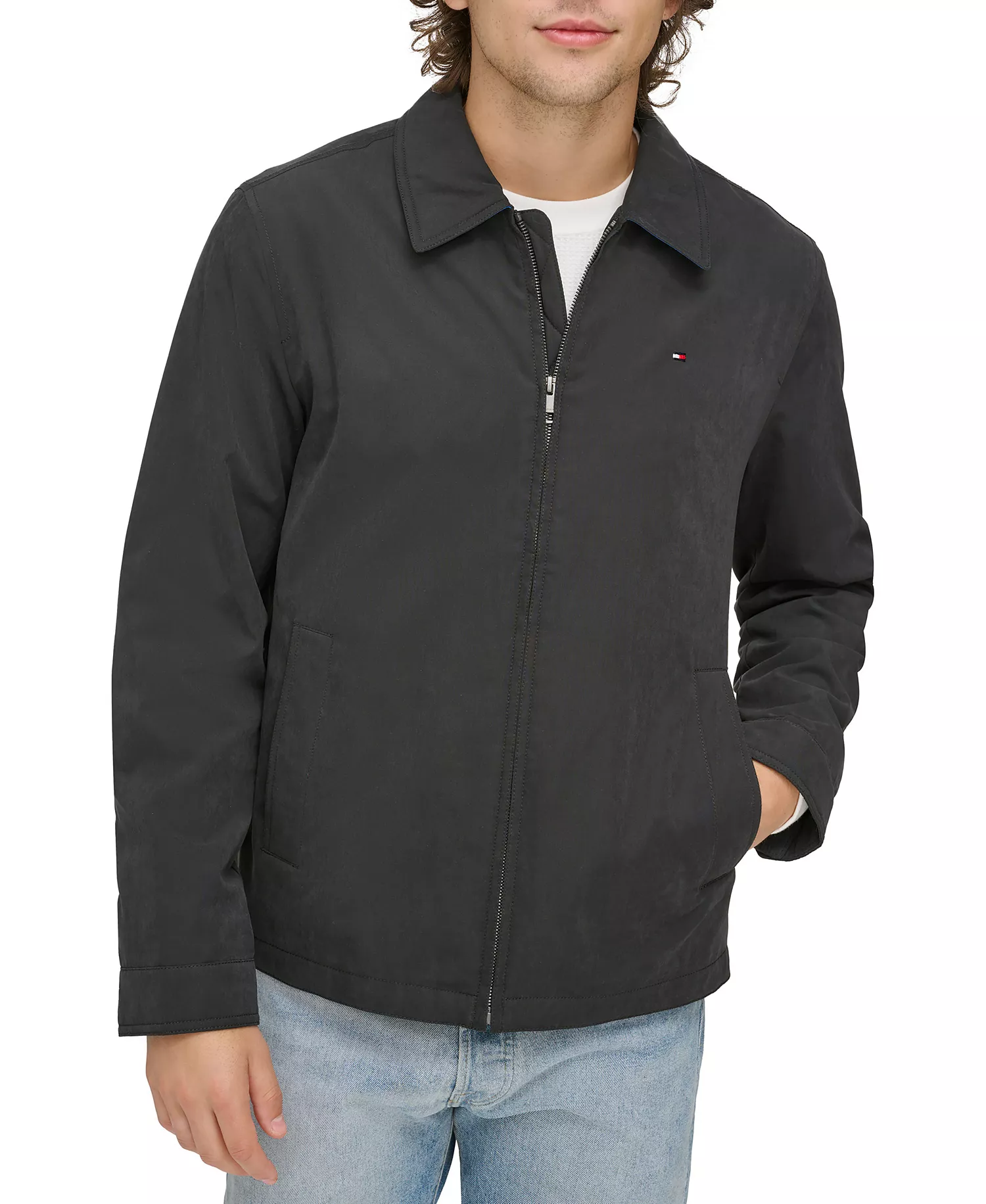 Men's Lightweight Full Zip-Front Jacket  - Black - S