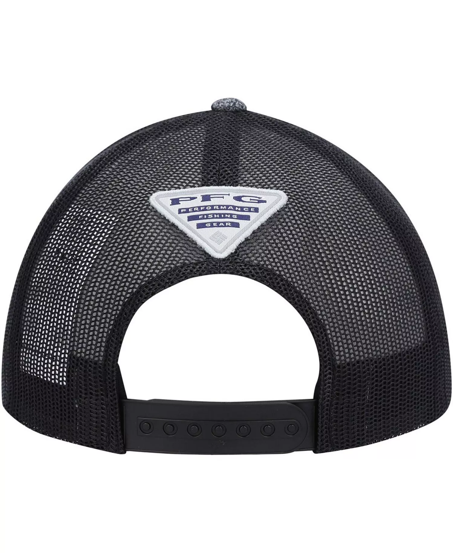 Men's Heathered Charcoal, Black PFG Fish Flag COOLMAX Trucker Snapback Hat - Heathered Charcoal, Black - One Size Fits All