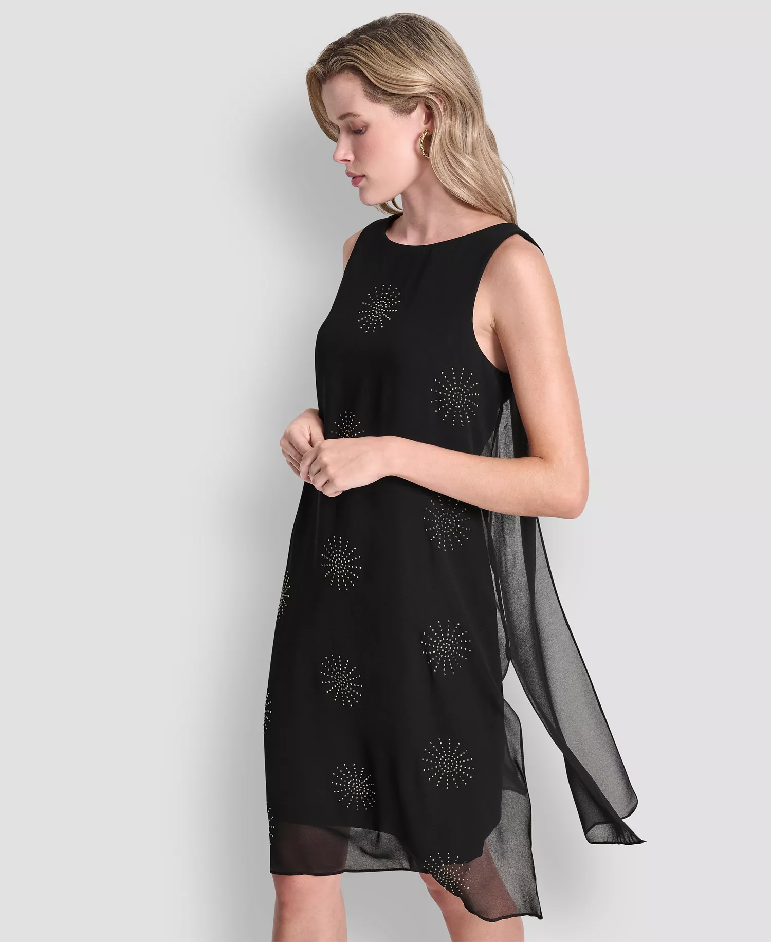 Women's Sleeveless Hotfix Chiffon Overlay Dress - Black - 16