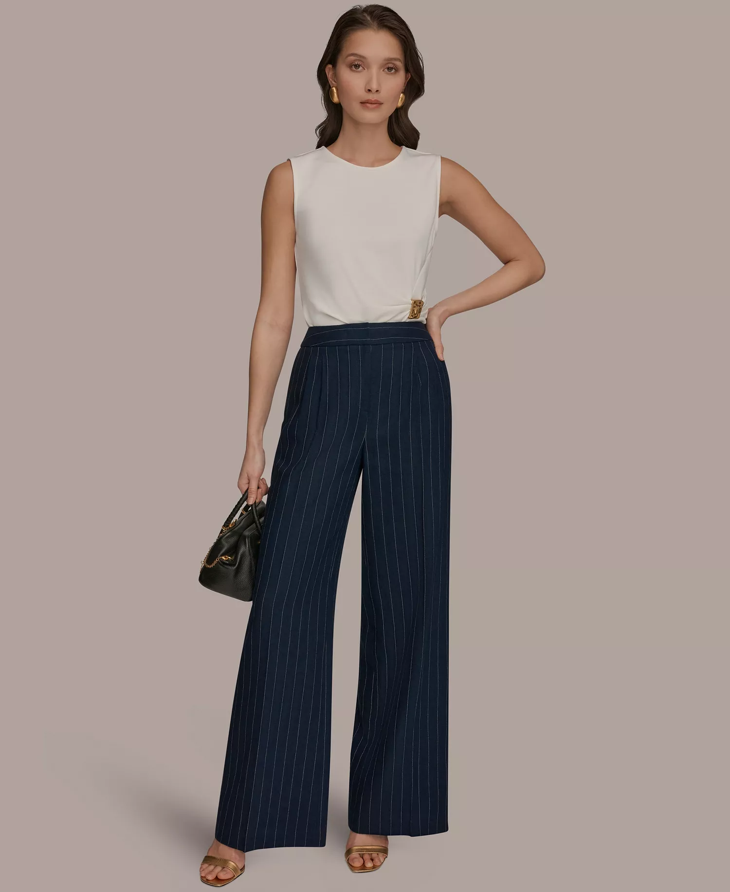 Women's Pinstripe High-Waist Wide-Leg Pants - Nightfall/Cream - 0
