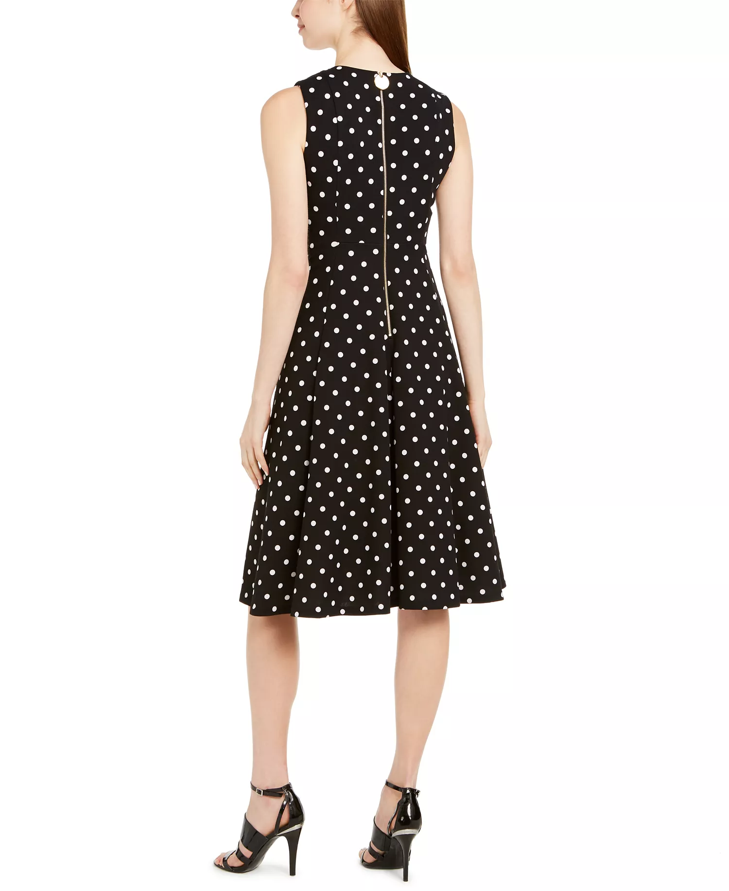 Polka-Dot Fit & Flare Dress - Black/White - 10