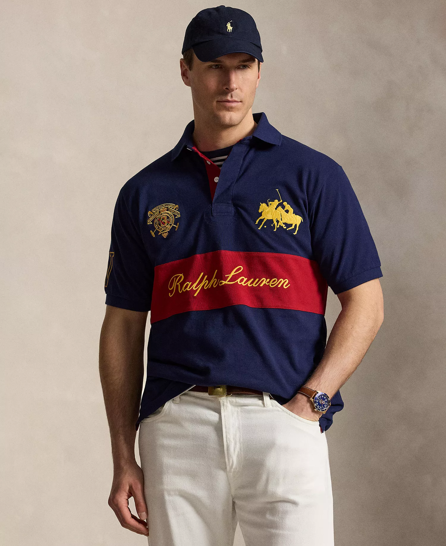 Men's Big & Tall Dual Player Mesh Polo Shirt - Newport Navy/Sweet Tomato - 2LT