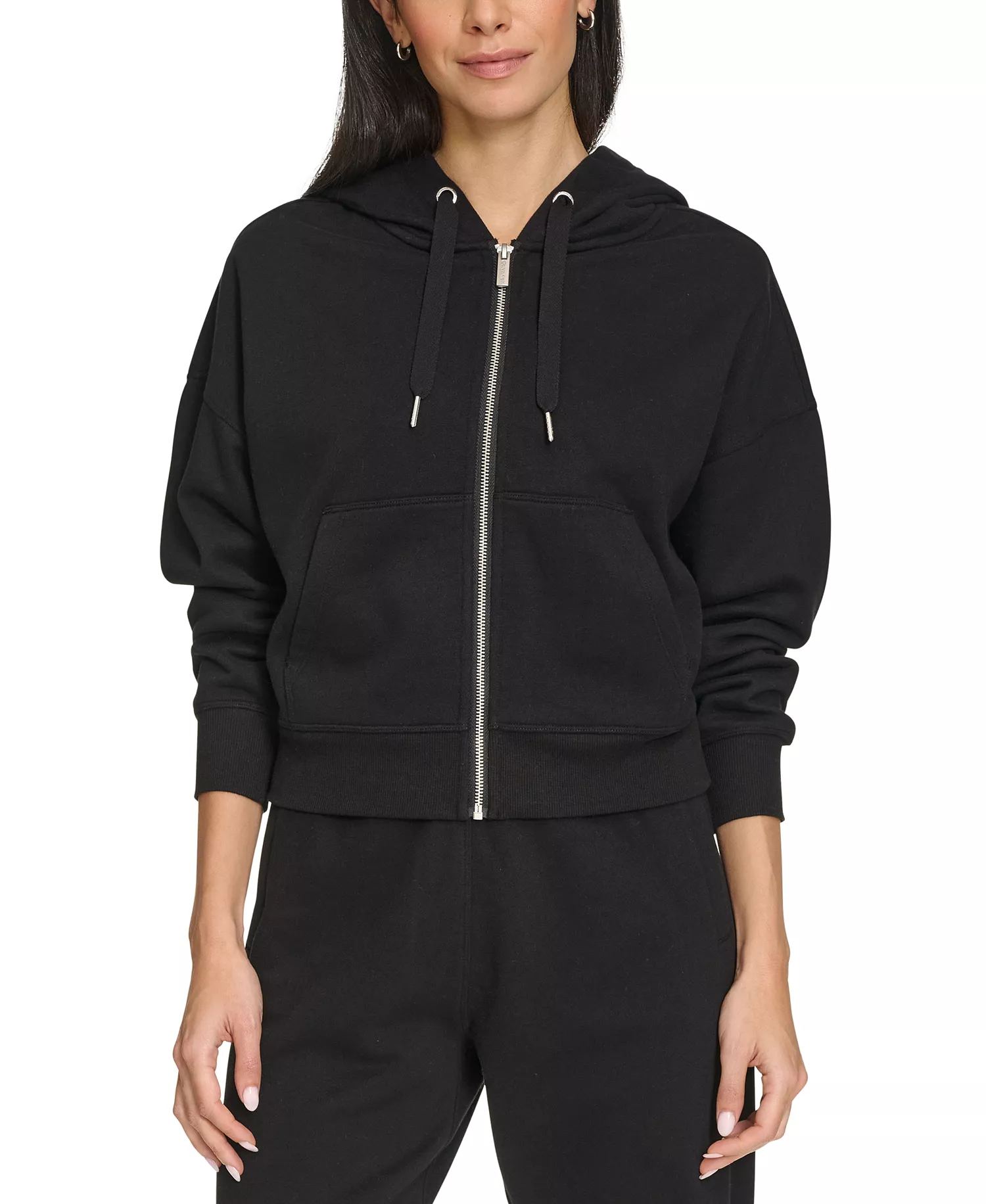 Women's Fleece Crop Zip-Front Long-Sleeve Hoodie - Black - 2XL